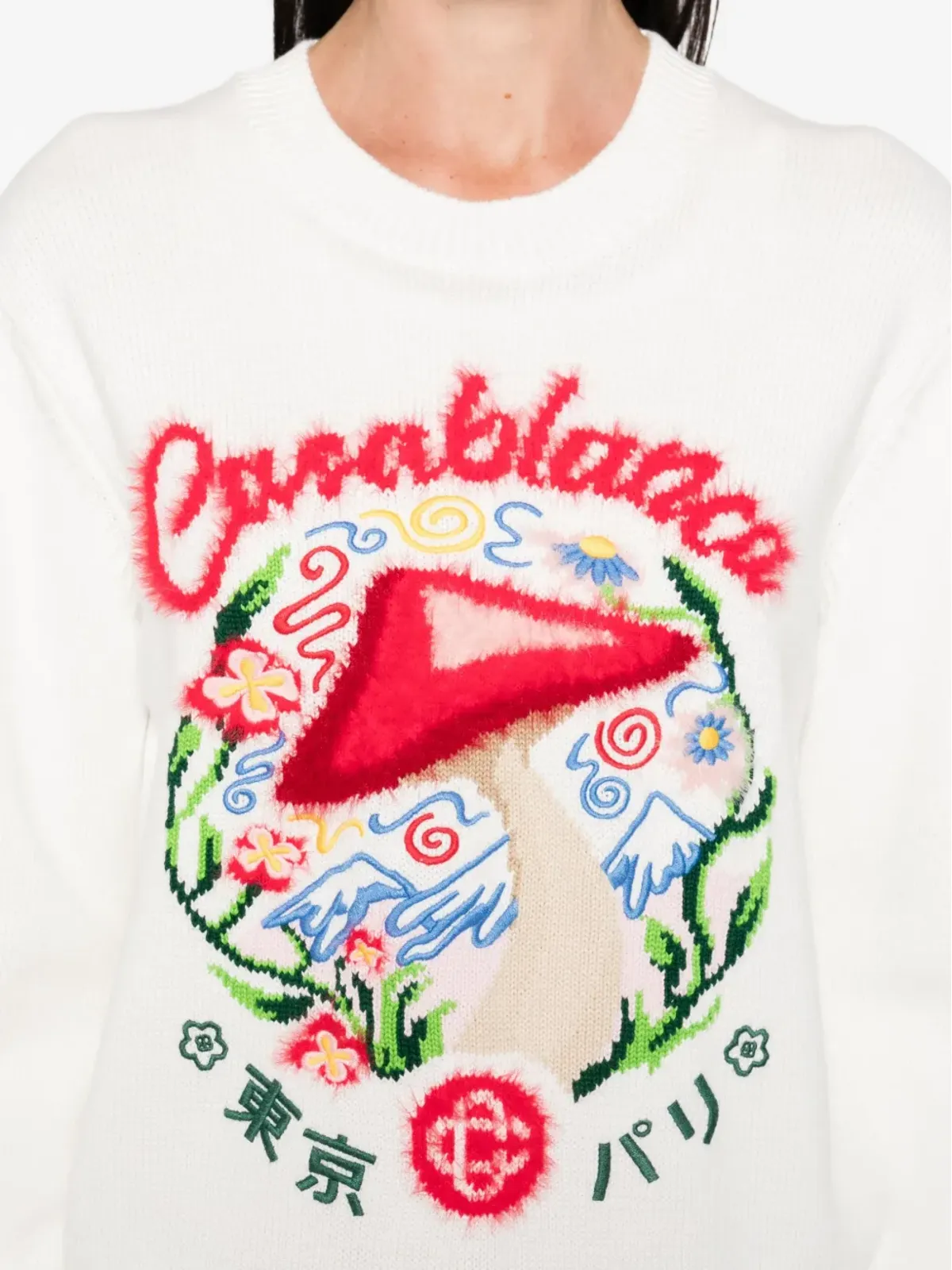 Casablanca マッシュルーム刺繍のクルーネックセーター - White - 画像5