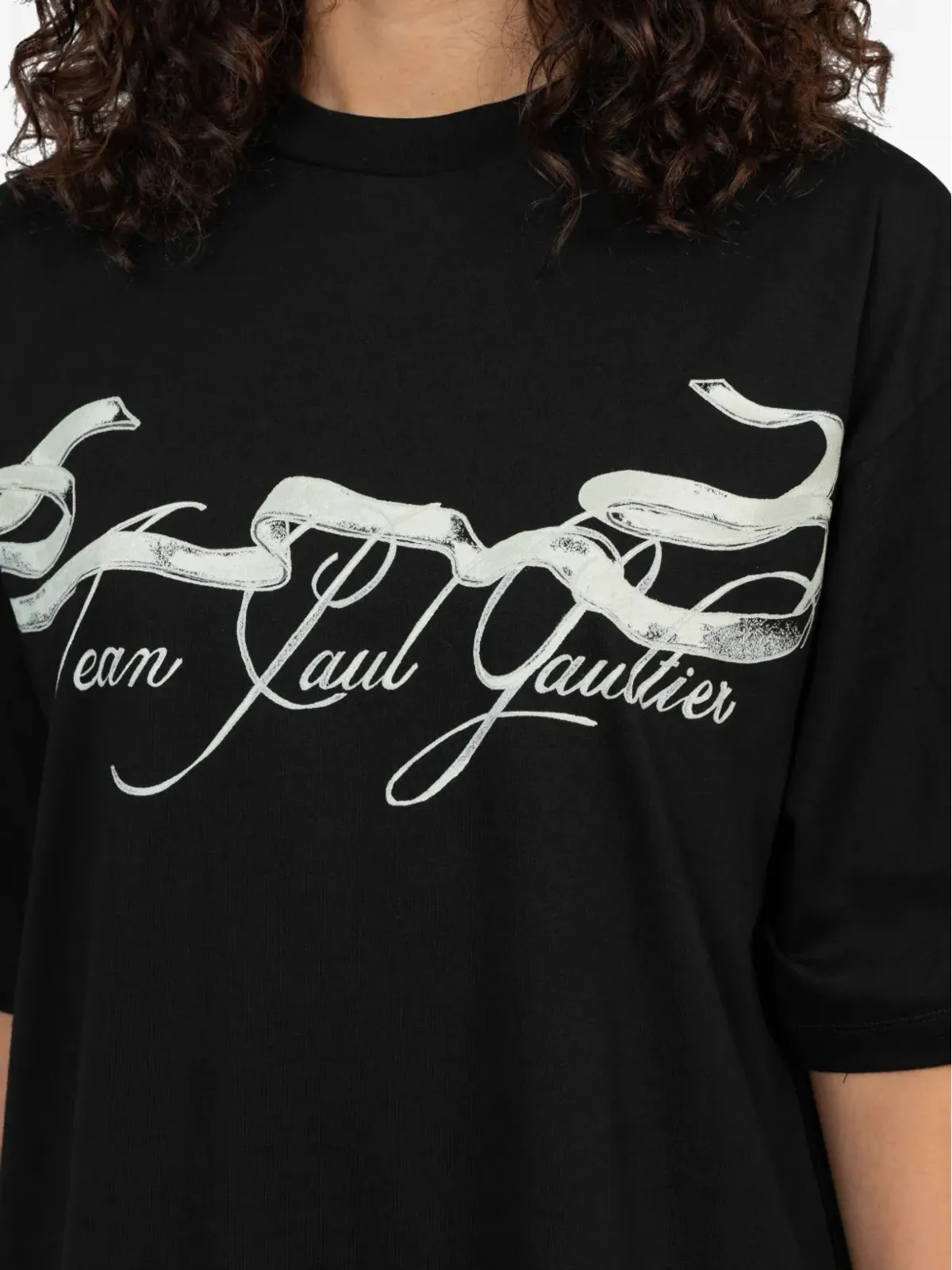 Jean Paul Gaultier ribbon-print spray-effect t-shirt - Black - 画像5