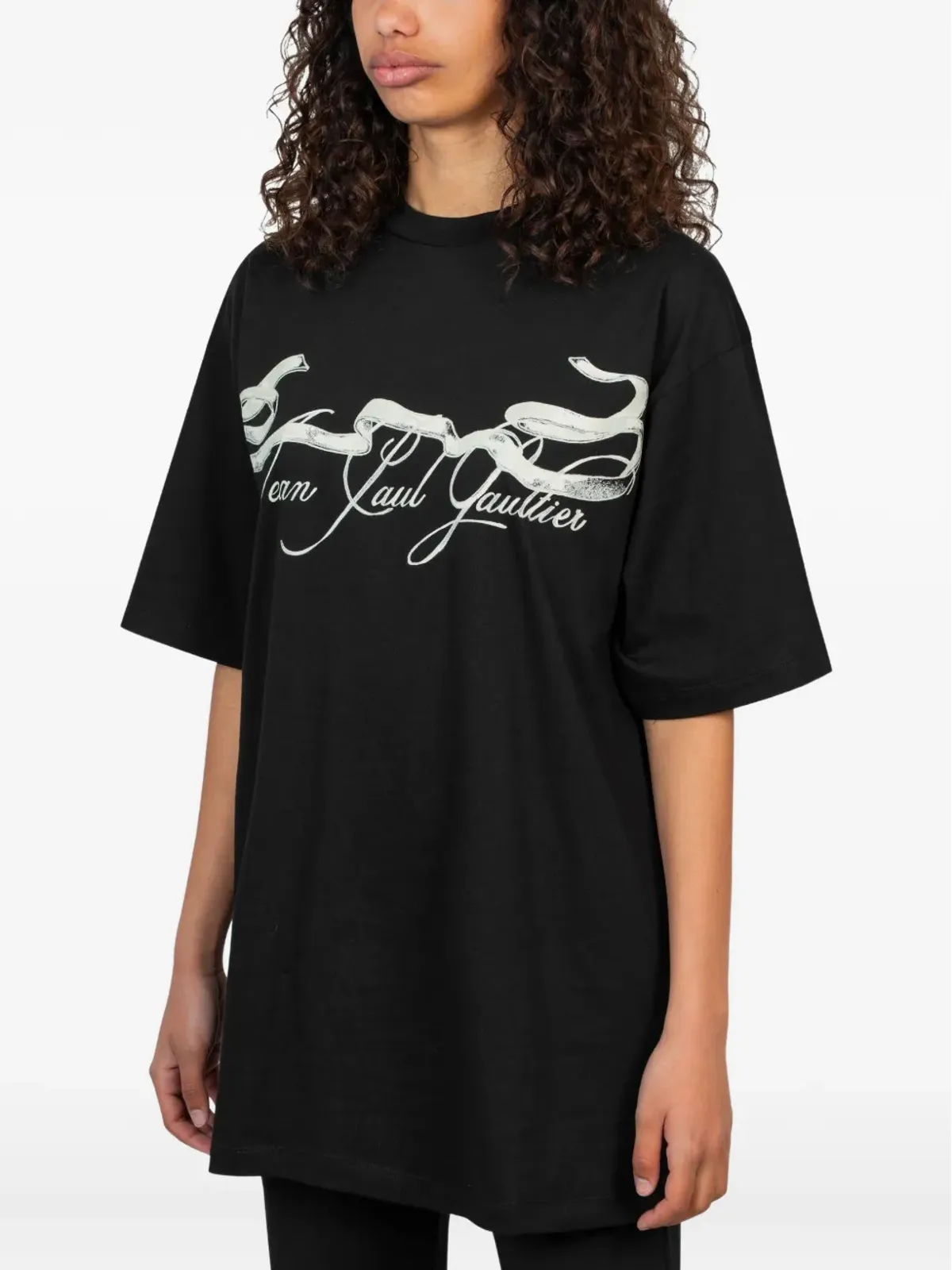 Jean Paul Gaultier ribbon-print spray-effect t-shirt - Black - 画像2