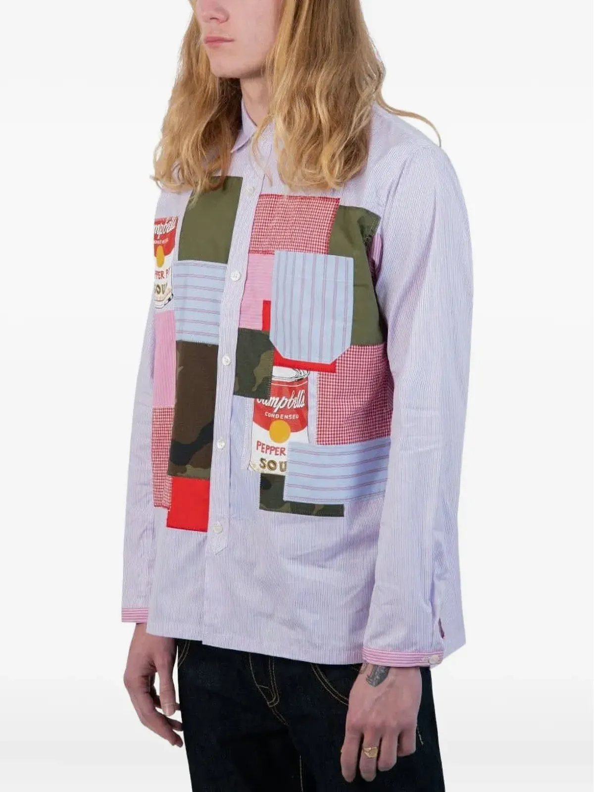 Junya Watanabe MAN アンディ・ウォーホル パッチワークシャツ ブルー - 画像2