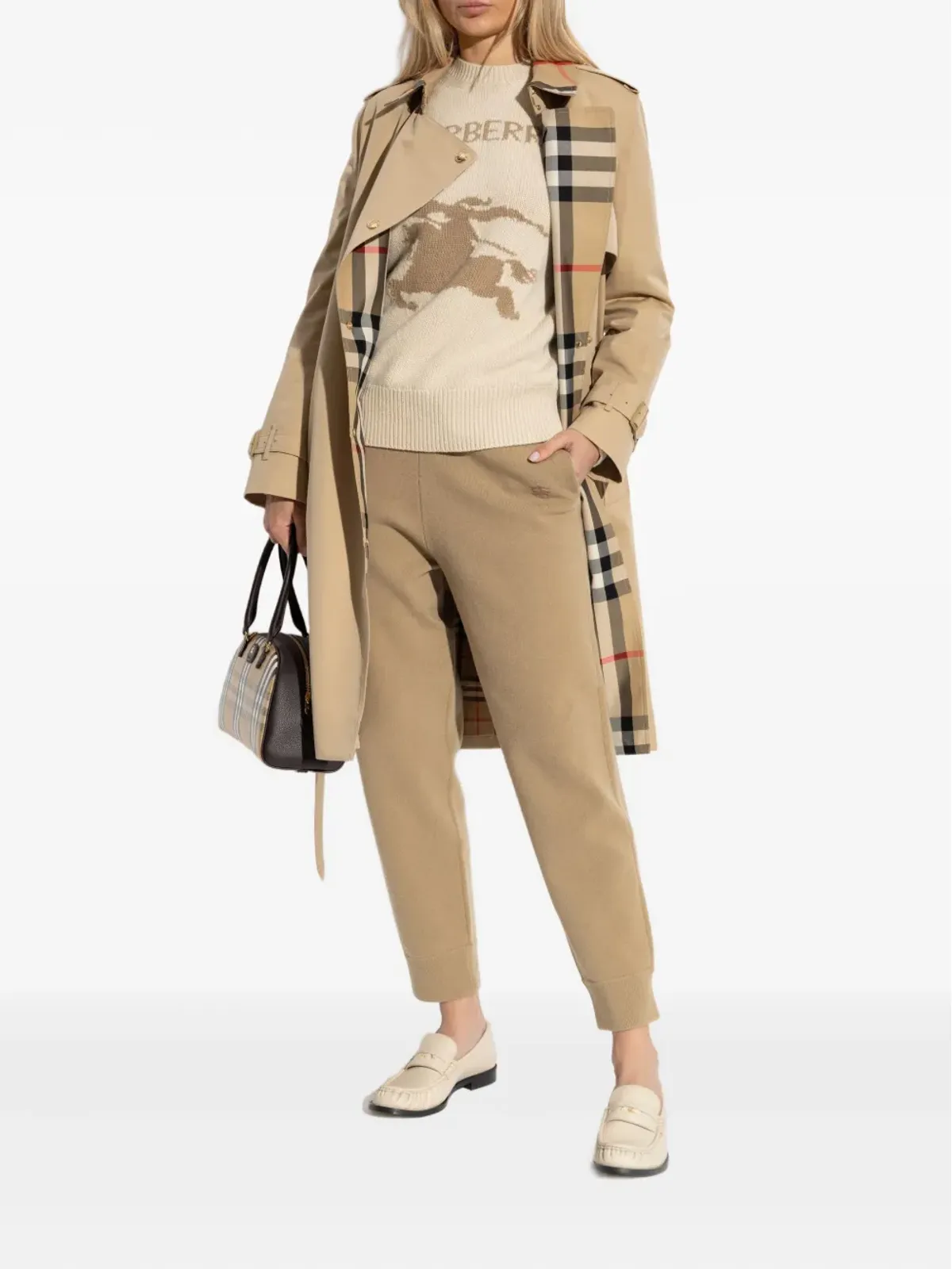 Burberry ベルト付きチェックカラーコート - 画像2