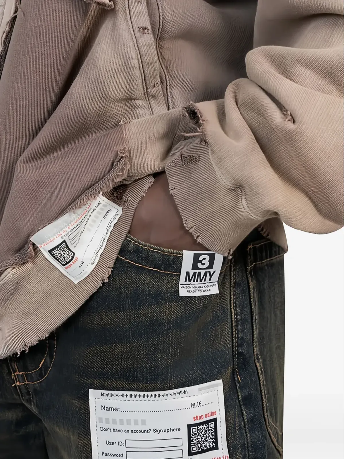 Maison MIHARA YASUHIRO ジップファスナー付きフェード加工ジーンズ - 画像4
