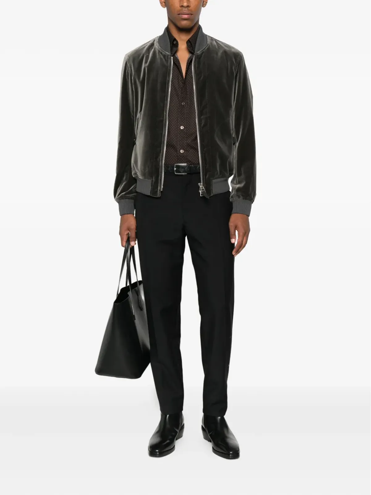 TOM FORD ベルベット ジップフロント ボンバージャケット - グレー - 画像2