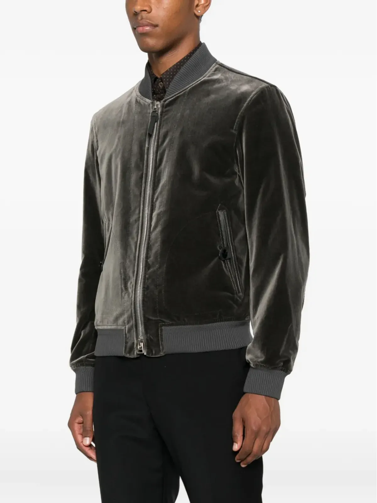 TOM FORD ベルベット ジップフロント ボンバージャケット - グレー - 画像3