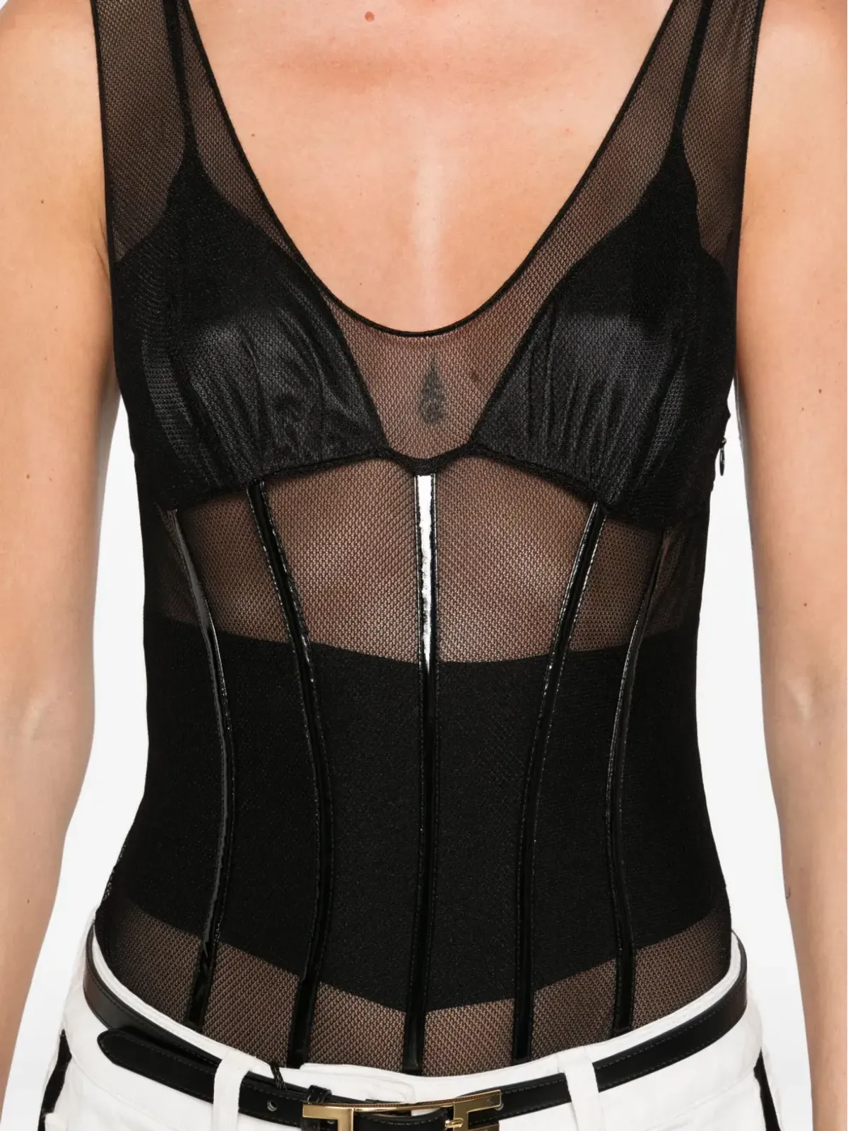 Elisabetta Franchi メッシュパネルボディスーツ ブラック - 画像5