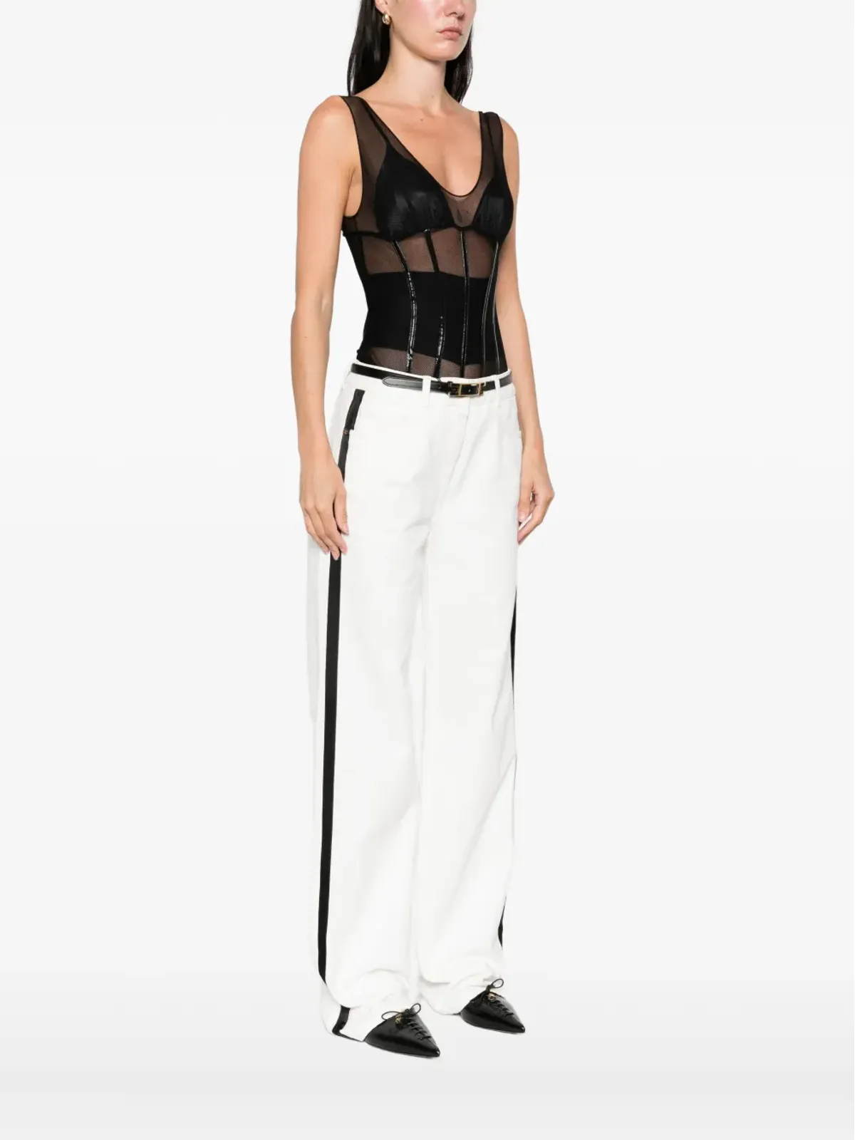 Elisabetta Franchi メッシュパネルボディスーツ ブラック - 画像3
