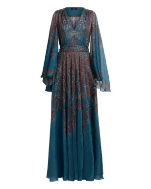 ETRO ペイズリープリントベルスリーブマキシドレス ブルー - サムネイル1