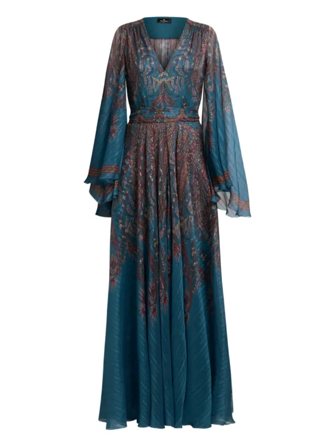 ETRO ETRO ペイズリープリントベルスリーブマキシドレス ブルーの商品画像