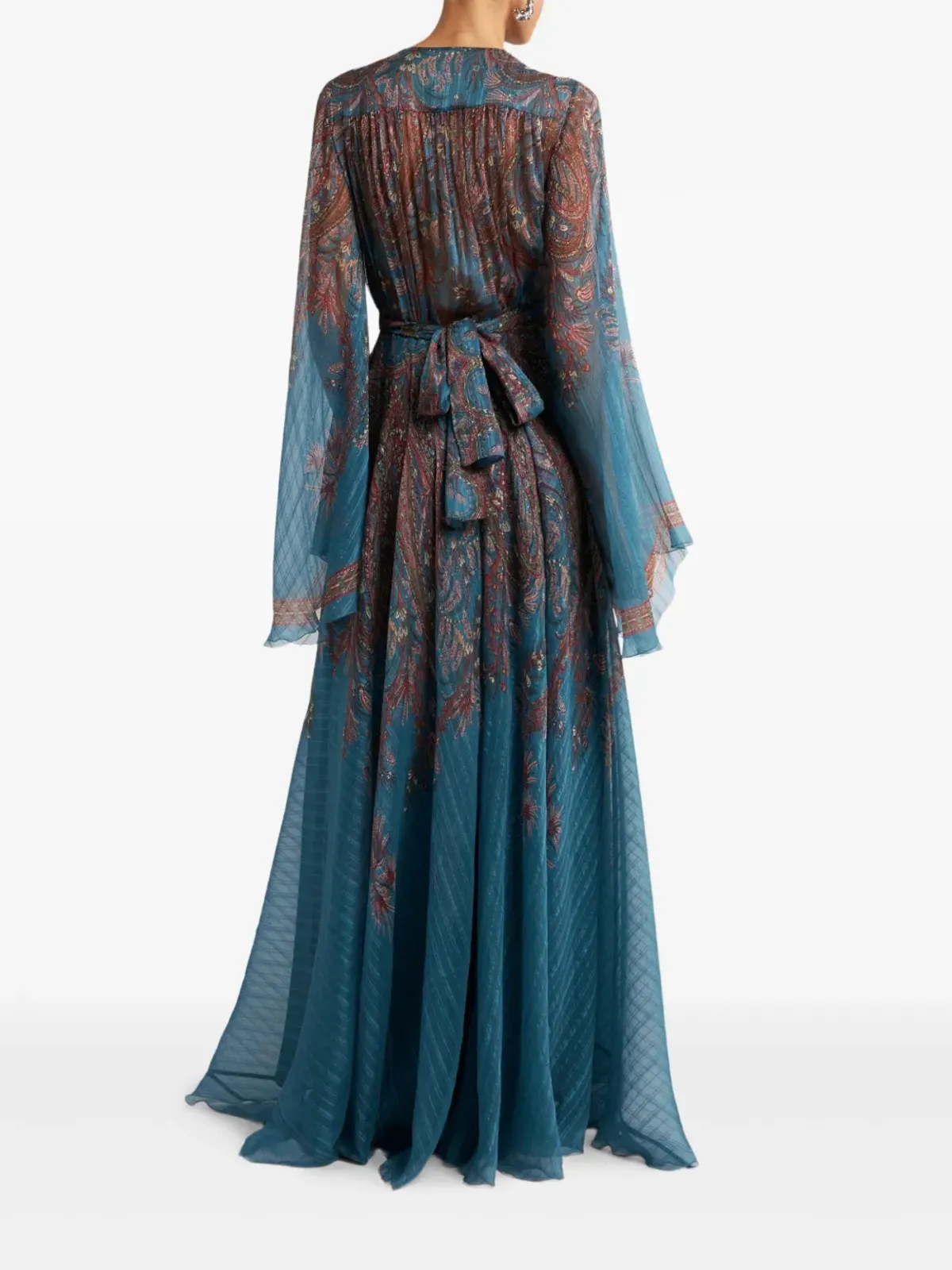 ETRO ペイズリープリントベルスリーブマキシドレス ブルー - 画像3