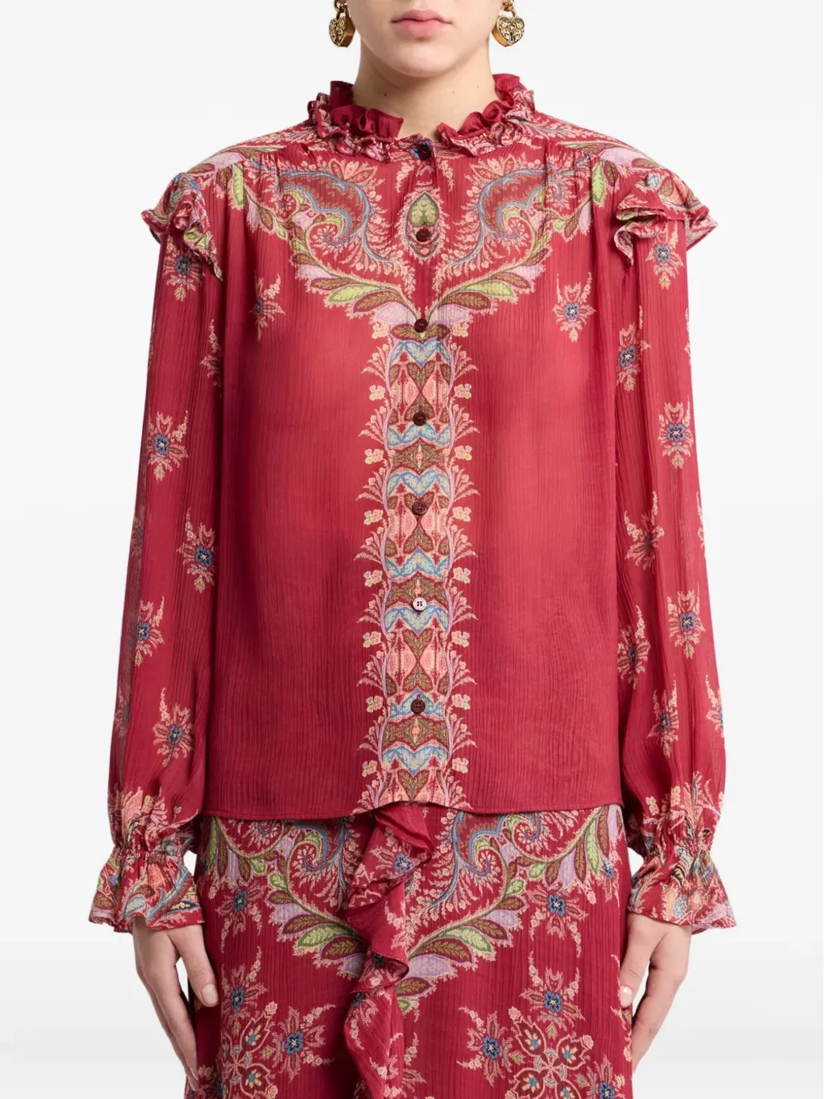 ETRO フリルカラー ペイズリープリント ブラウス - 画像3