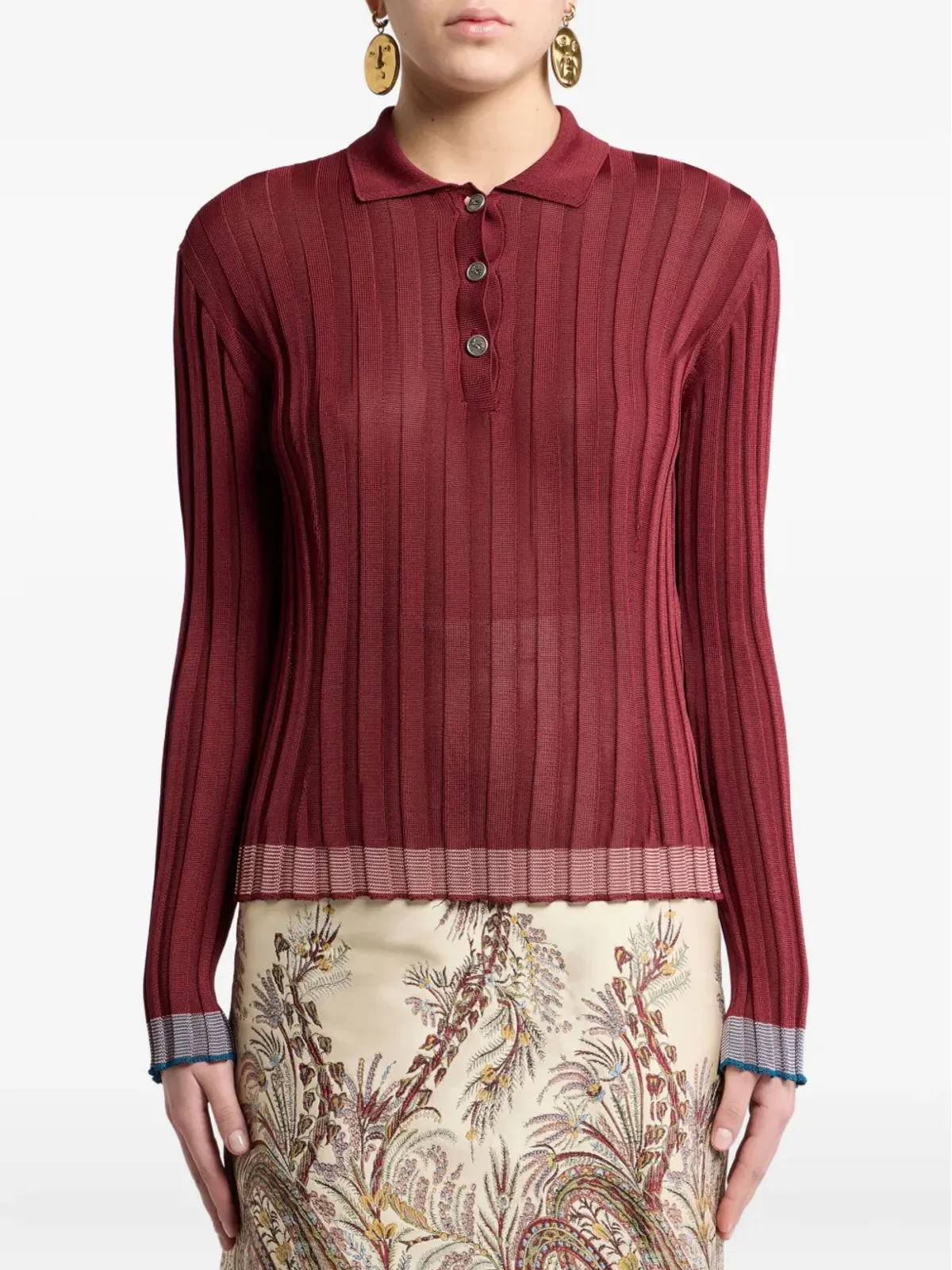 ETRO リブ編みポロトップ - 画像3