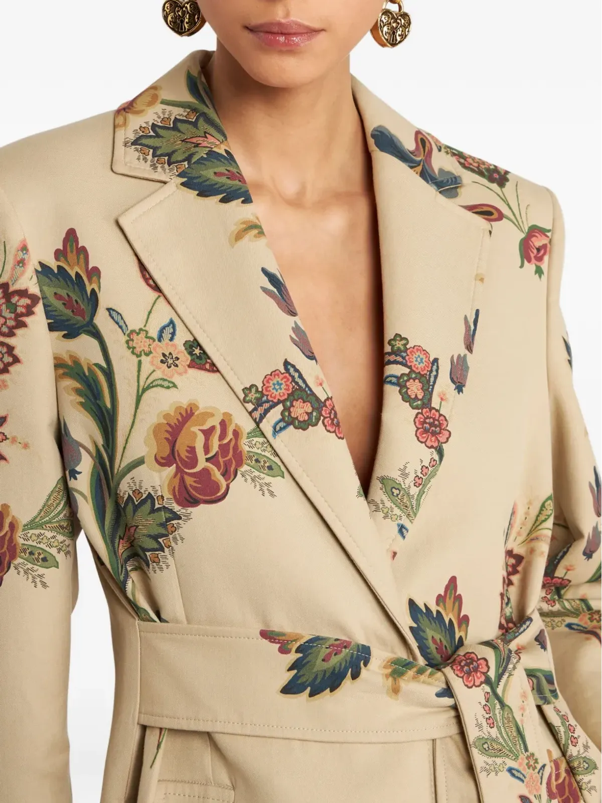 ETRO 花柄プリント ベルト付きコート - 画像4