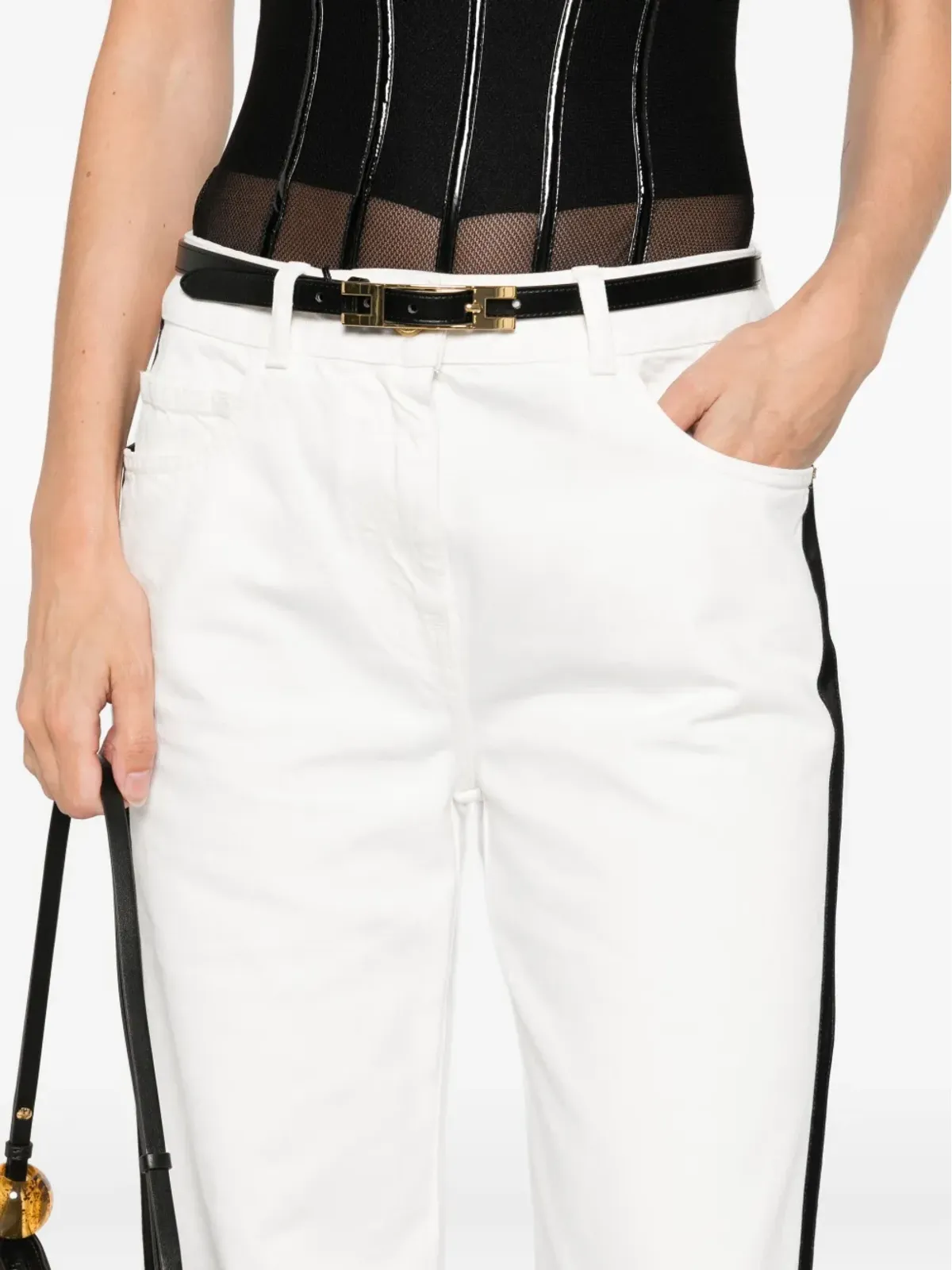 Elisabetta Franchi サイドストライプベルト付きパンツ - ホワイト - 画像5