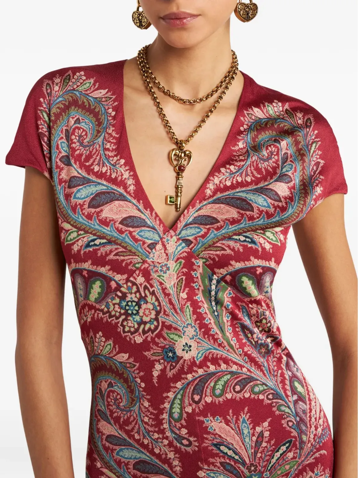 ETRO ペイズリープリント半袖マキシドレス - レッド - 画像4