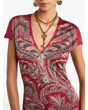 ETRO ペイズリープリント半袖マキシドレス - レッド - サムネイル4