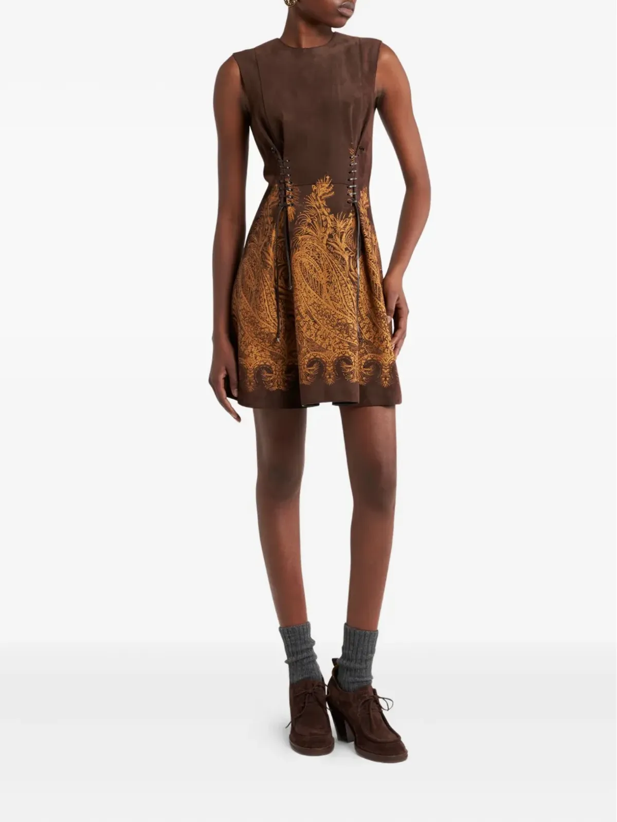 ETRO レースアップ ペイズリープリント ミニドレス - 画像2