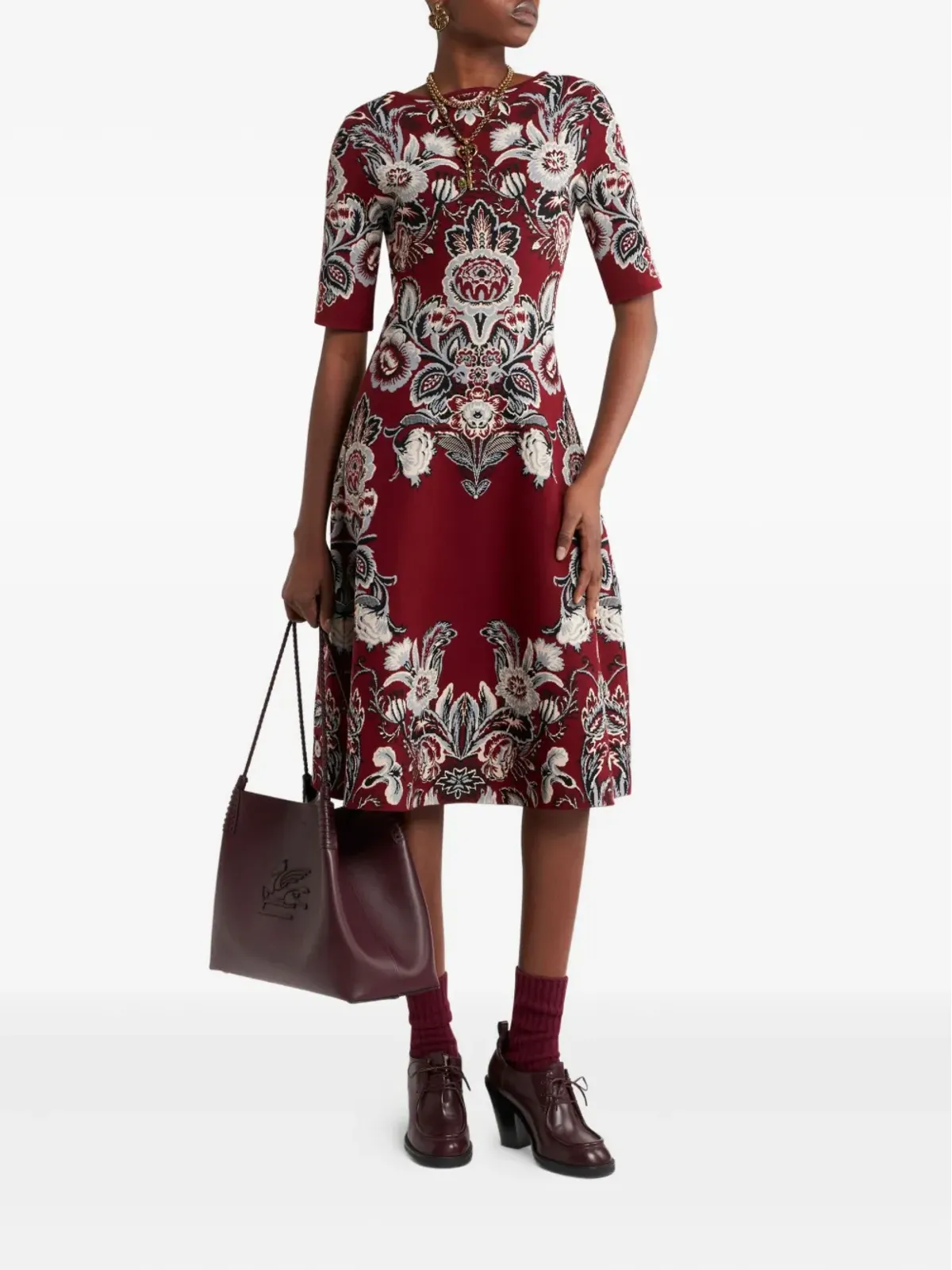 ETRO ジャカード花柄ミディドレス - レッド - 画像2
