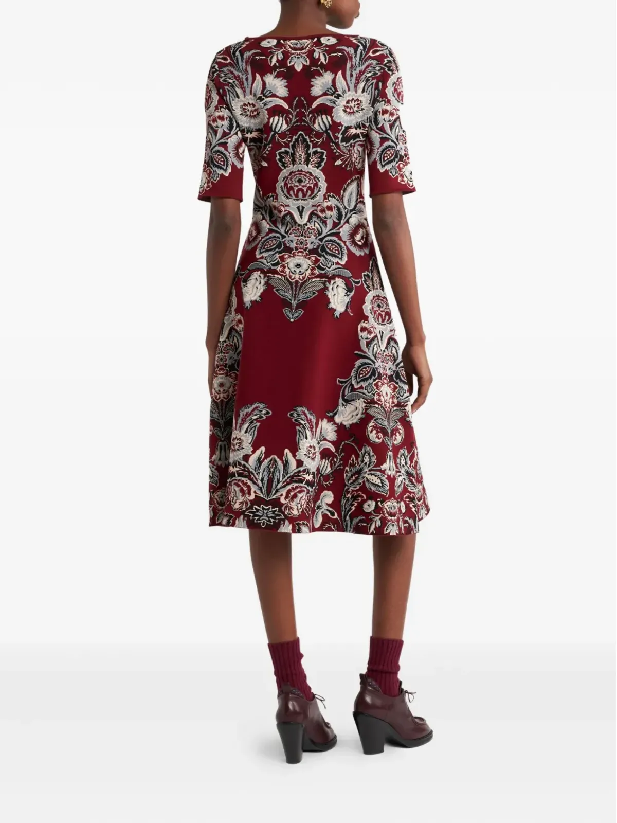 ETRO ジャカード花柄ミディドレス - レッド - 画像3