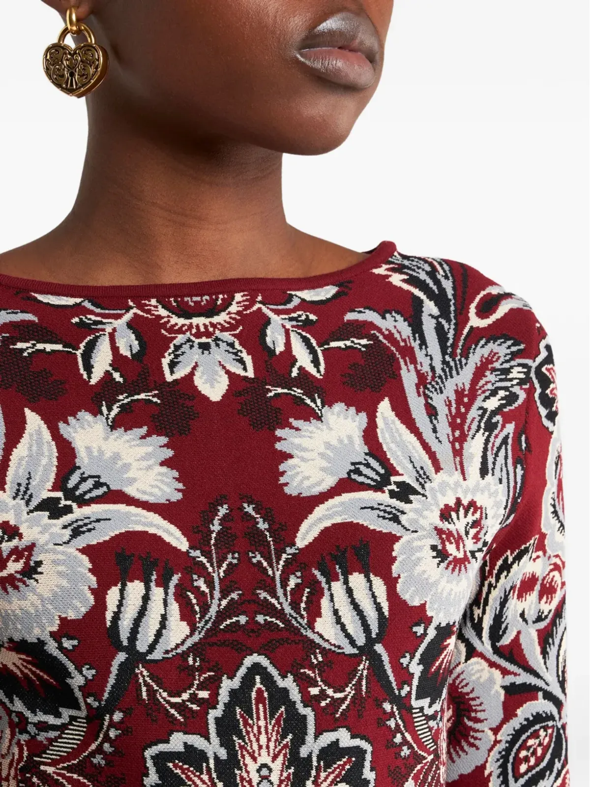 ETRO ジャカード花柄ミディドレス - レッド - 画像4