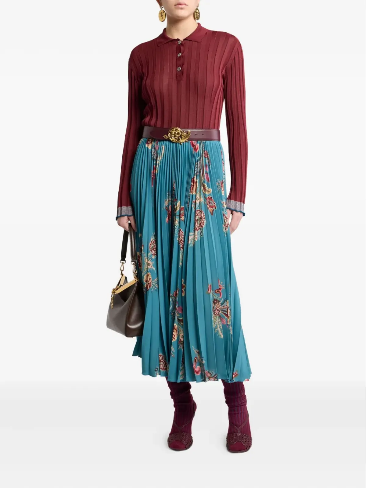 ETRO プリーツ花柄ミディスカート - 画像2
