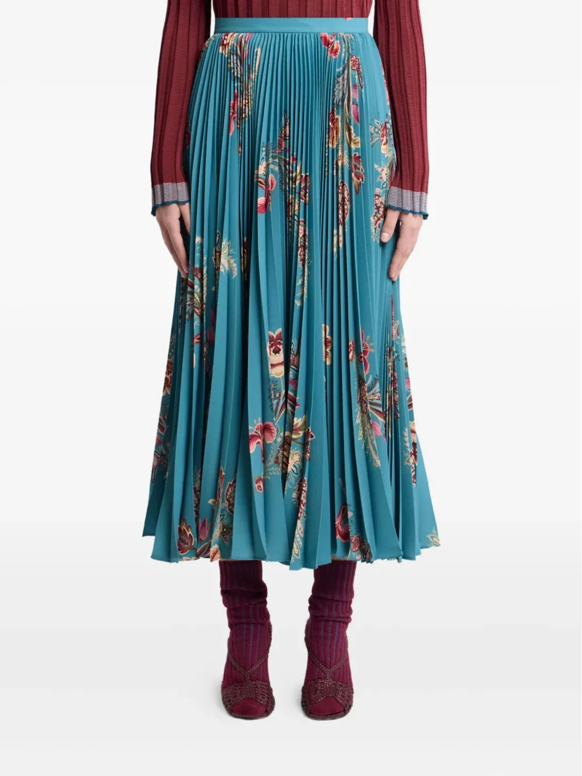 ETRO プリーツ花柄ミディスカート - 画像3
