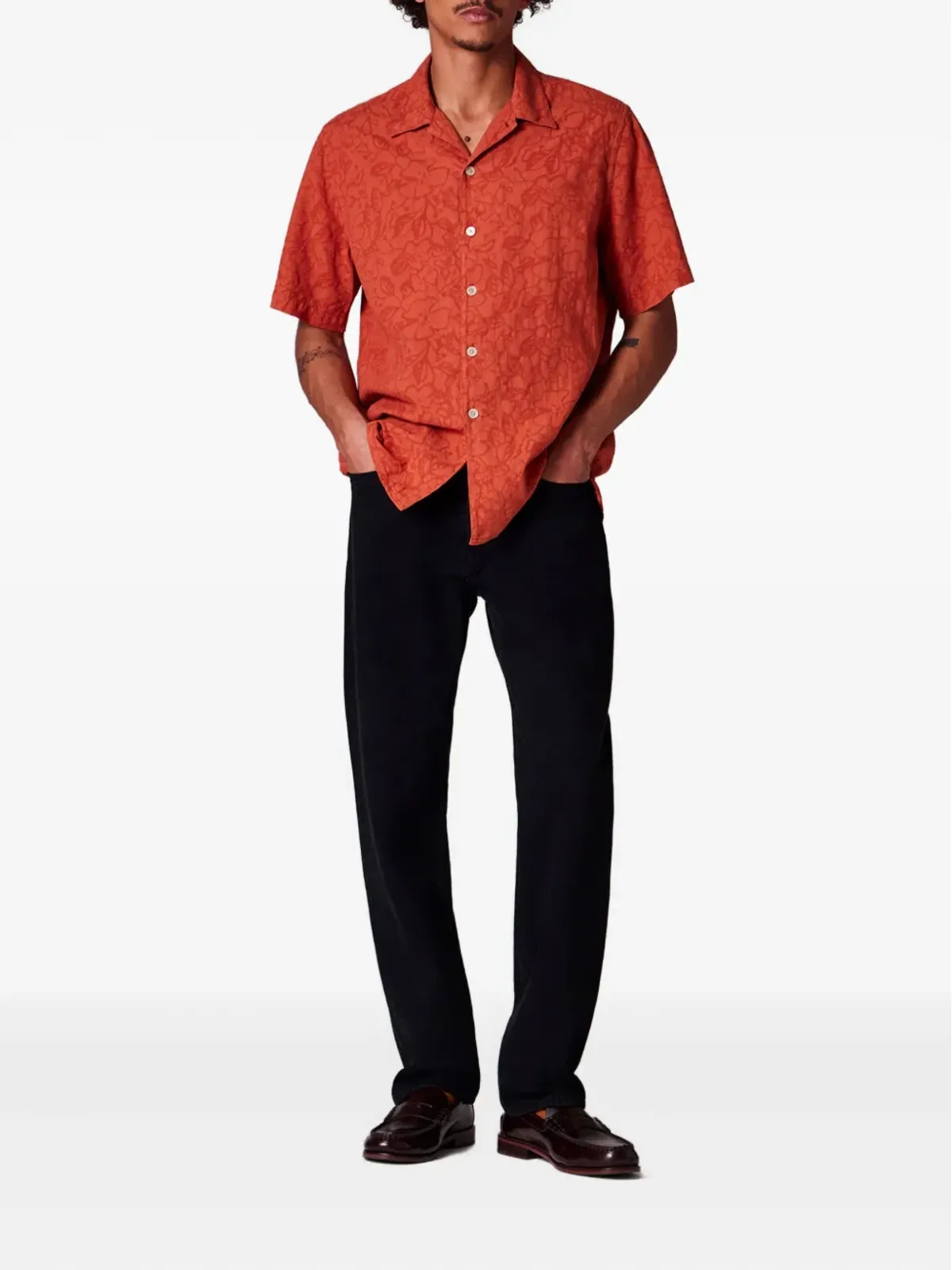 PS Paul Smith フローラルテクスチャー半袖シャツ - オレンジ - 画像2