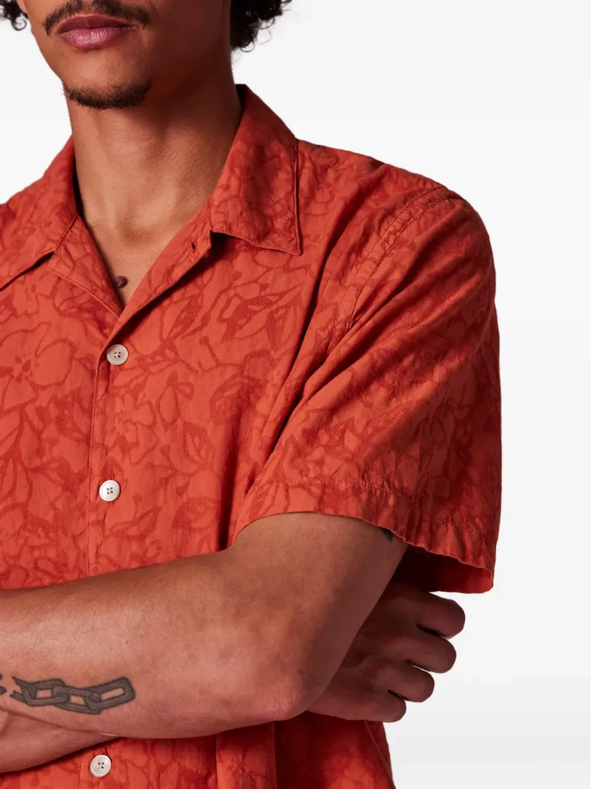 PS Paul Smith フローラルテクスチャー半袖シャツ - オレンジ - 画像4
