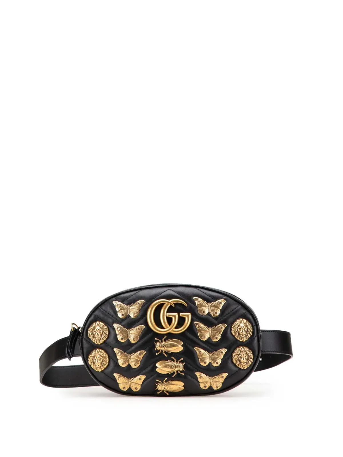 Gucci Pre-Owned GG Marmont Matelasse Leather Animalier ベルトバッグ ブラック - 画像1