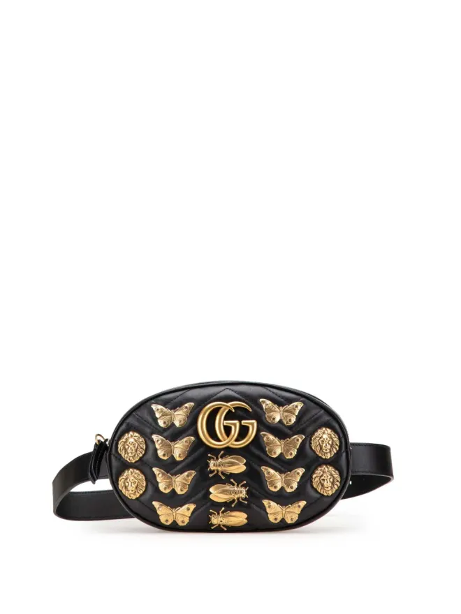 Gucci Pre-Owned Gucci Pre-Owned GG Marmont Matelasse Leather Animalier ベルトバッグ ブラックの商品画像