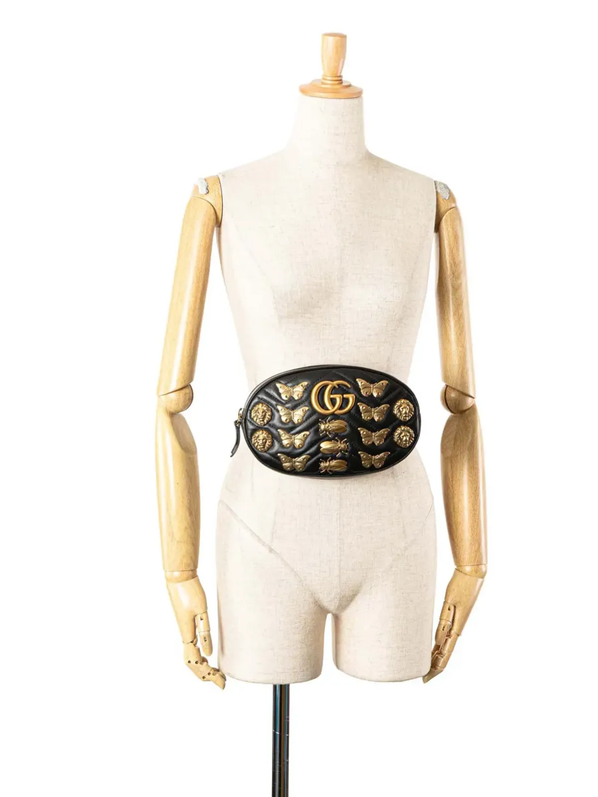 Gucci Pre-Owned GG Marmont Matelasse Leather Animalier ベルトバッグ ブラック - 画像2