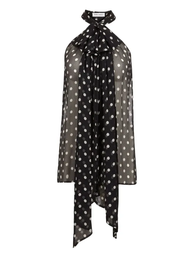 Nina Ricci Nina Ricci ホルターネック・ドット柄トップス - ブラックの商品画像