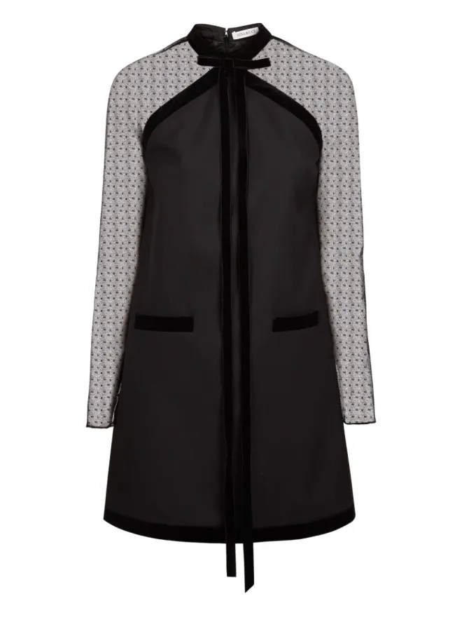 Nina Ricci Nina Ricci ベルベットトリム チュール袖 ミニドレス - ブラックの商品画像