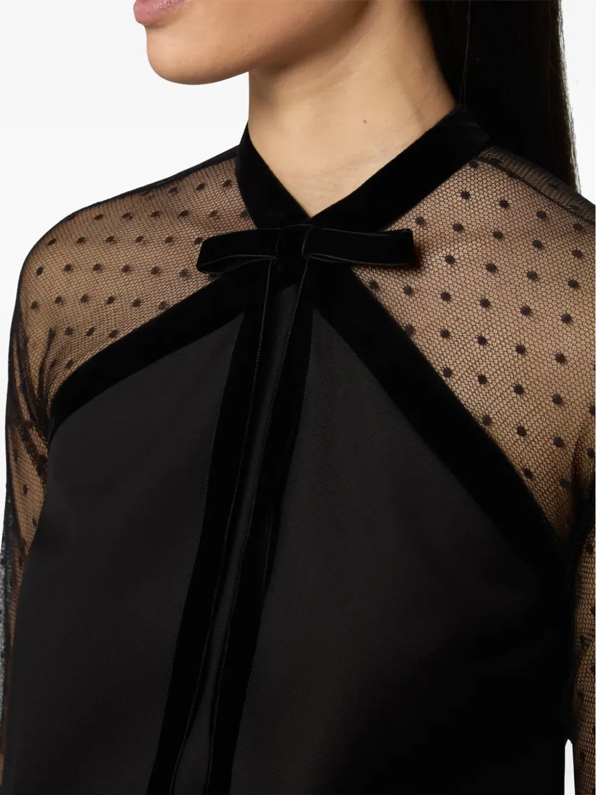 Nina Ricci ベルベットトリム チュール袖 ミニドレス - ブラック - 画像5