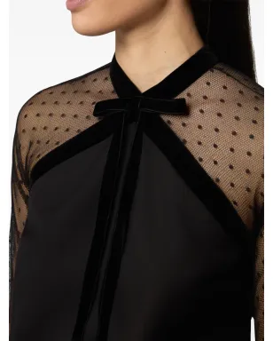 Nina Ricci ベルベットトリム チュール袖 ミニドレス - ブラック - サムネイル5