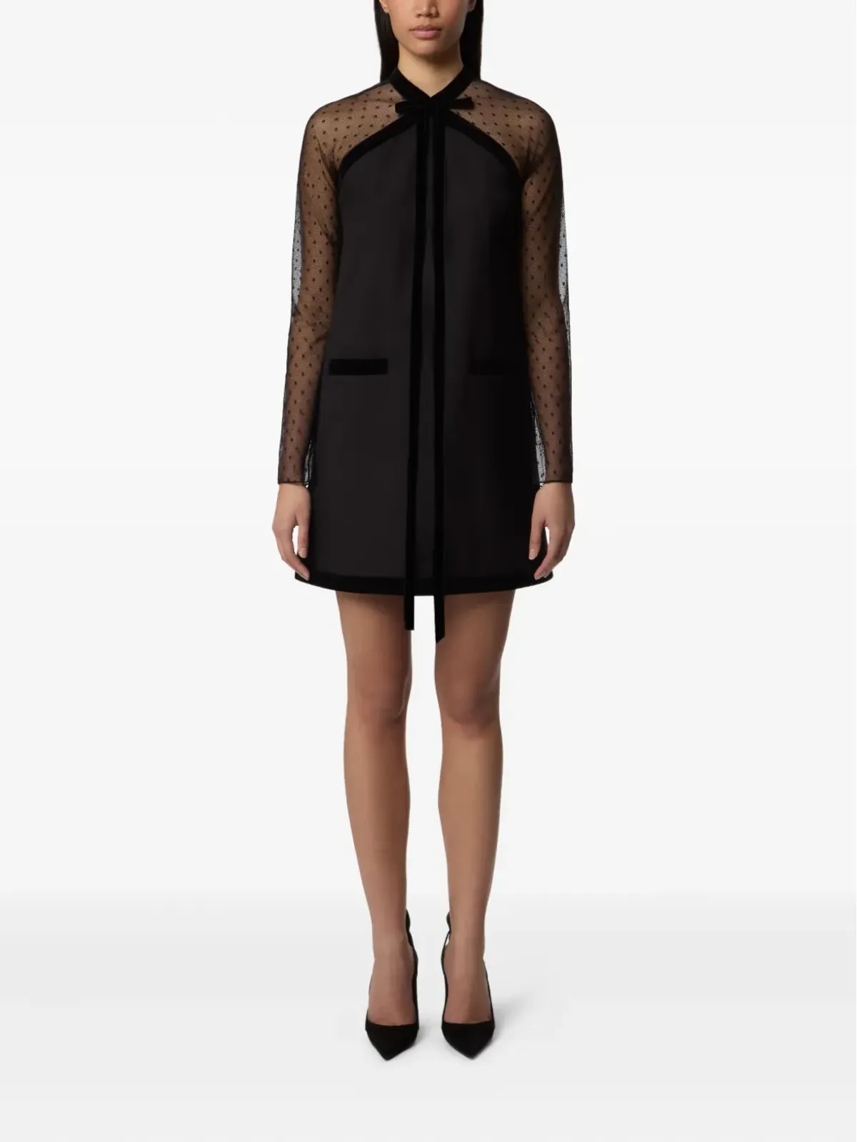 Nina Ricci ベルベットトリム チュール袖 ミニドレス - ブラック - 画像2