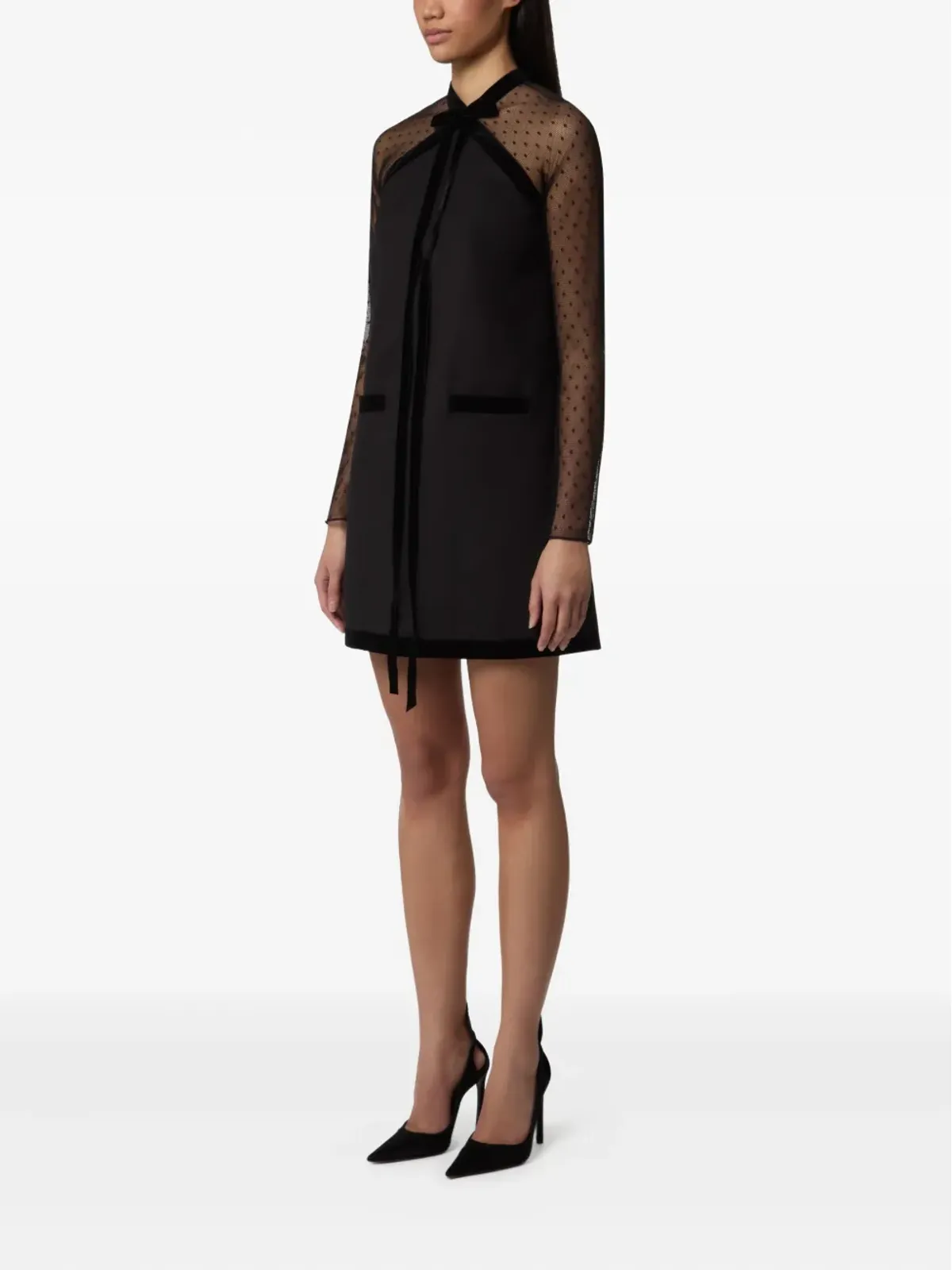 Nina Ricci ベルベットトリム チュール袖 ミニドレス - ブラック - 画像3