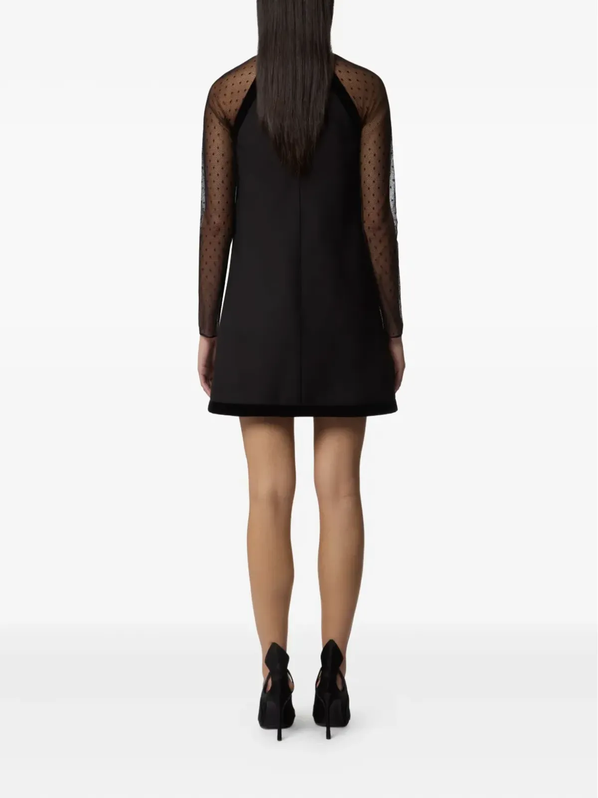 Nina Ricci ベルベットトリム チュール袖 ミニドレス - ブラック - 画像4