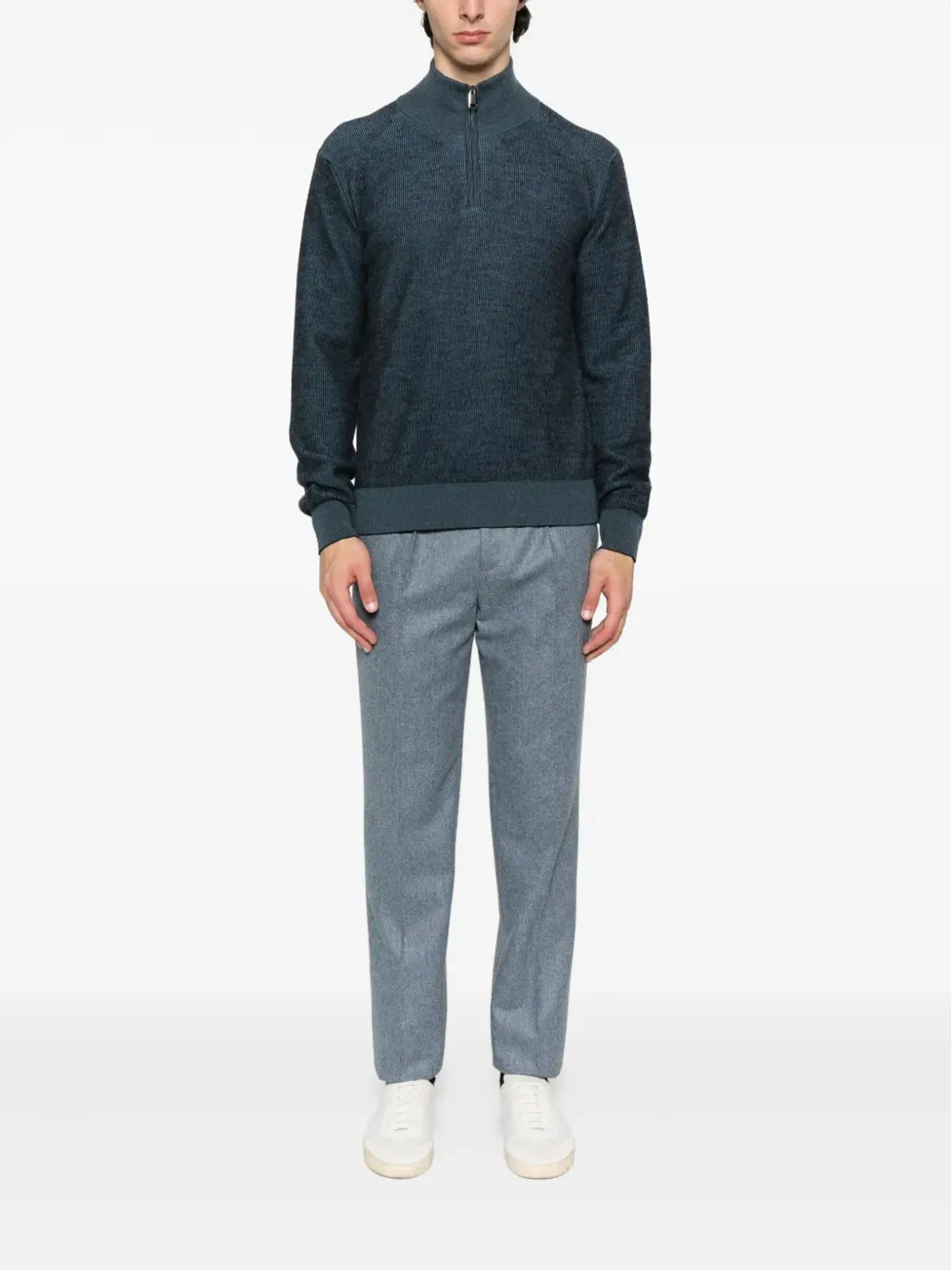 Brioni リブ編みジップネックセーター - 画像2