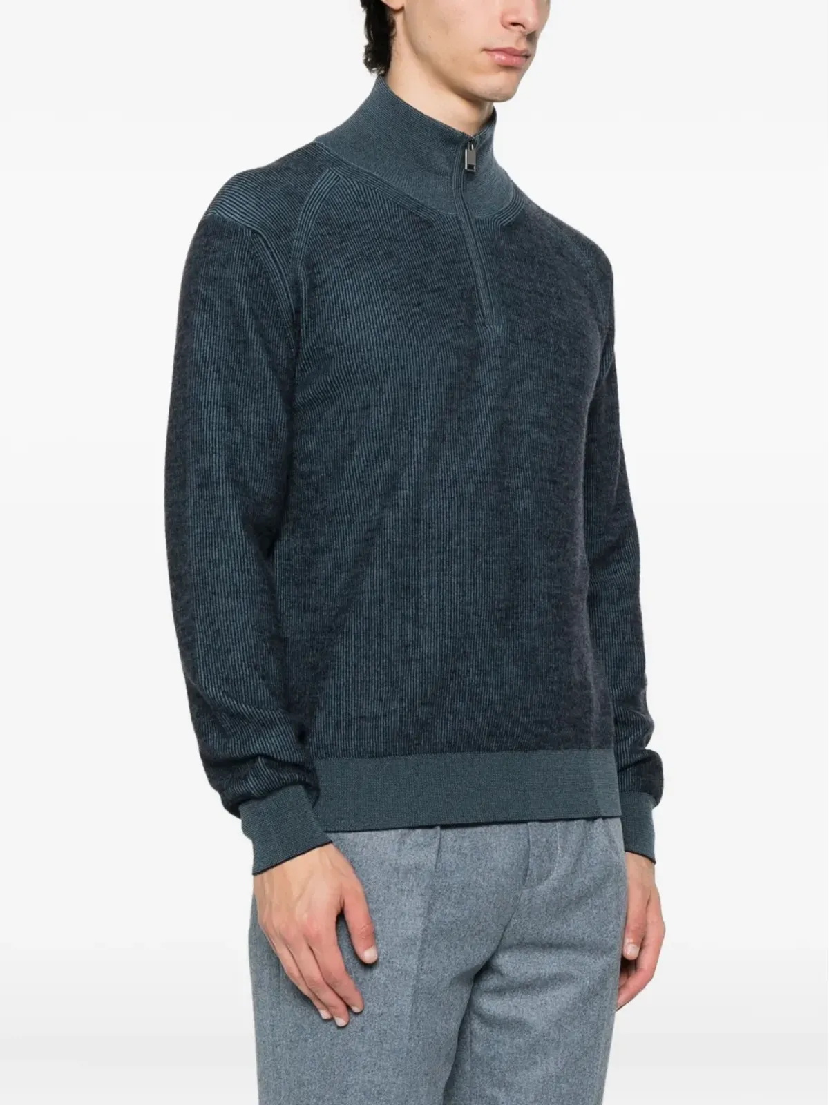 Brioni リブ編みジップネックセーター - 画像3