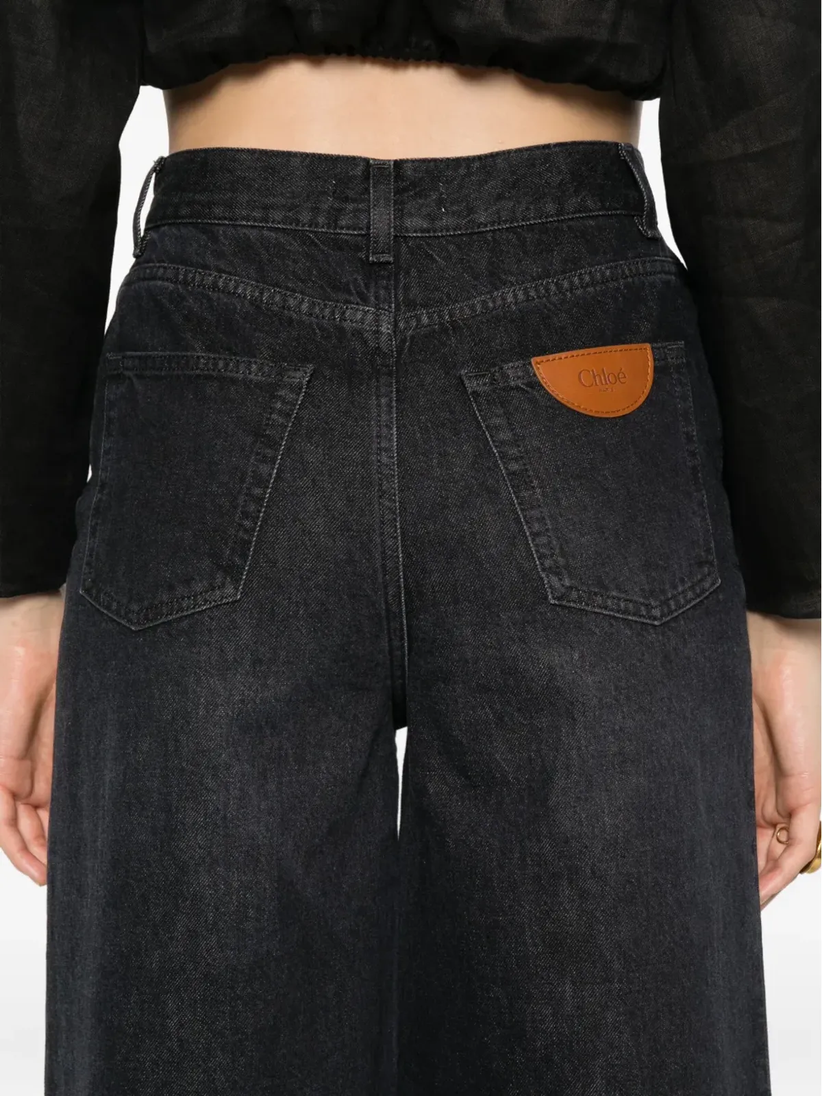 Chloé ボタン付きワイドデニムジーンズ ブラック - 画像5