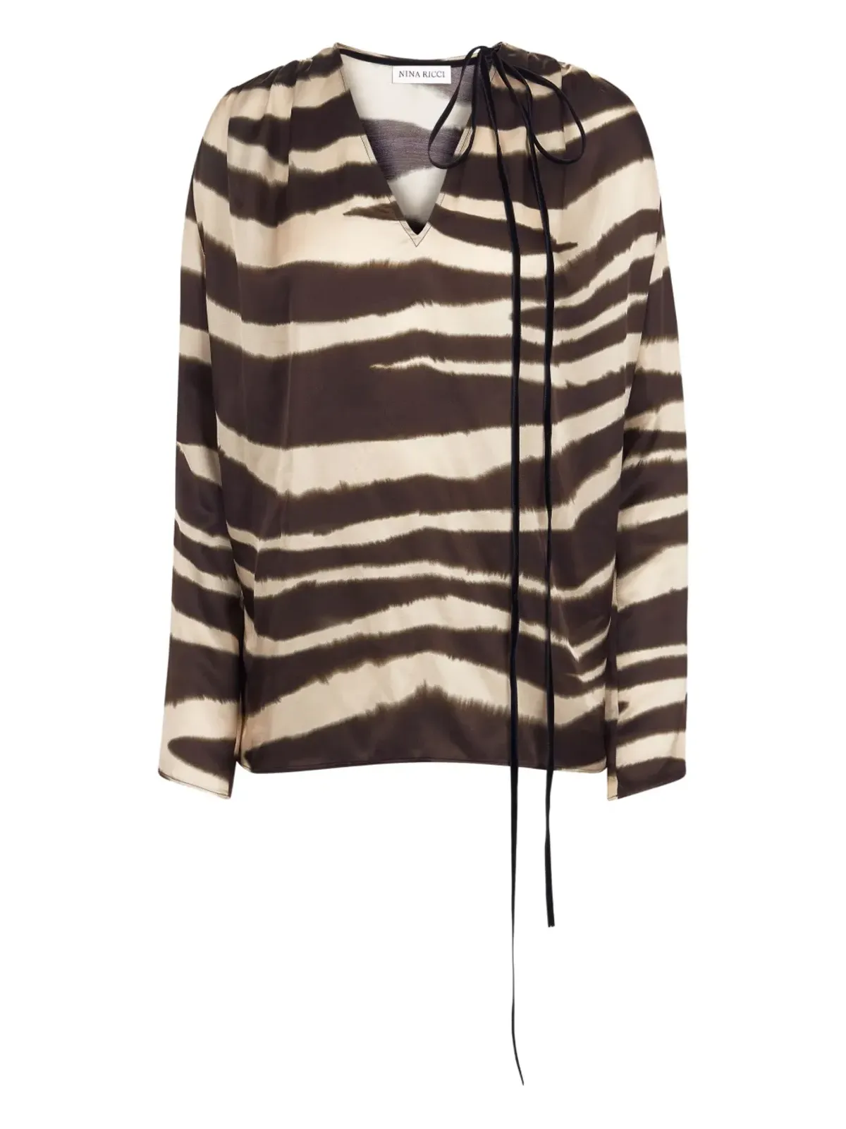 Nina Ricci zebra-print V-neck top - Neutrals - 画像1
