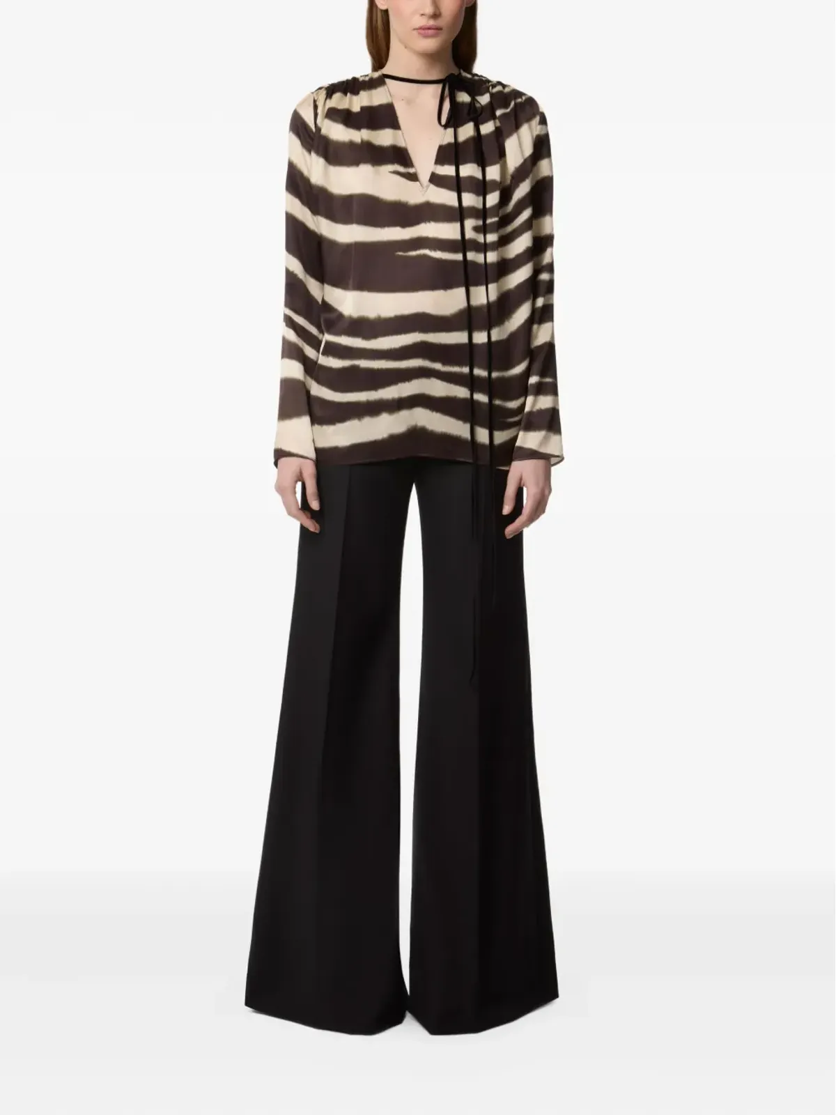 Nina Ricci zebra-print V-neck top - Neutrals - 画像2