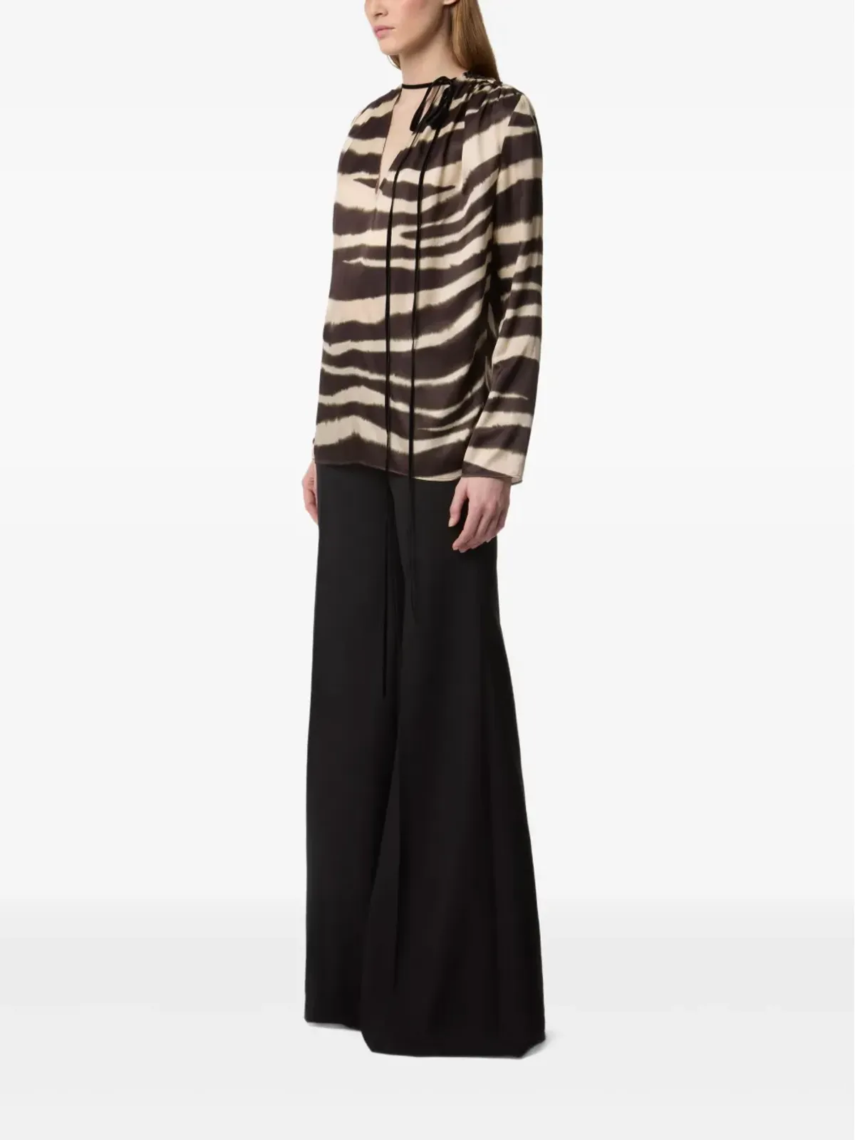 Nina Ricci zebra-print V-neck top - Neutrals - 画像3