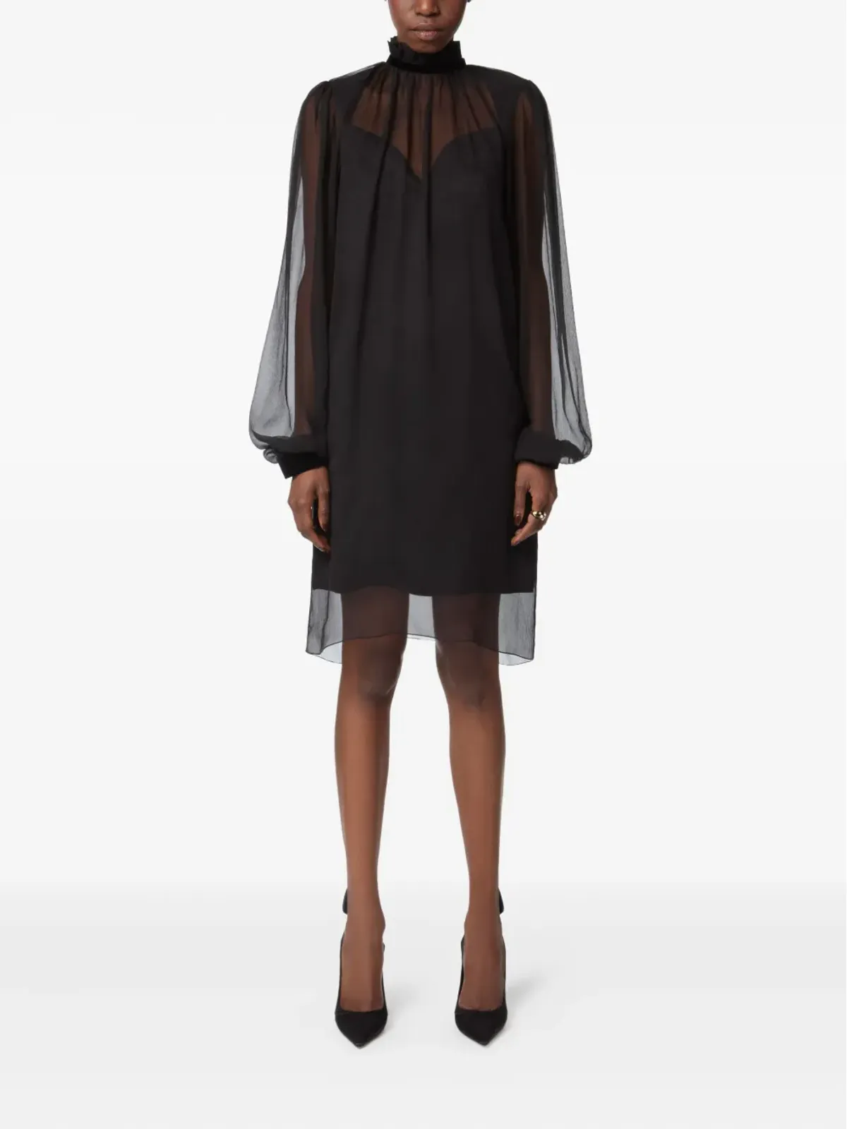 Nina Ricci ハイネック バルーンスリーブ ミニドレス ブラック - 画像2