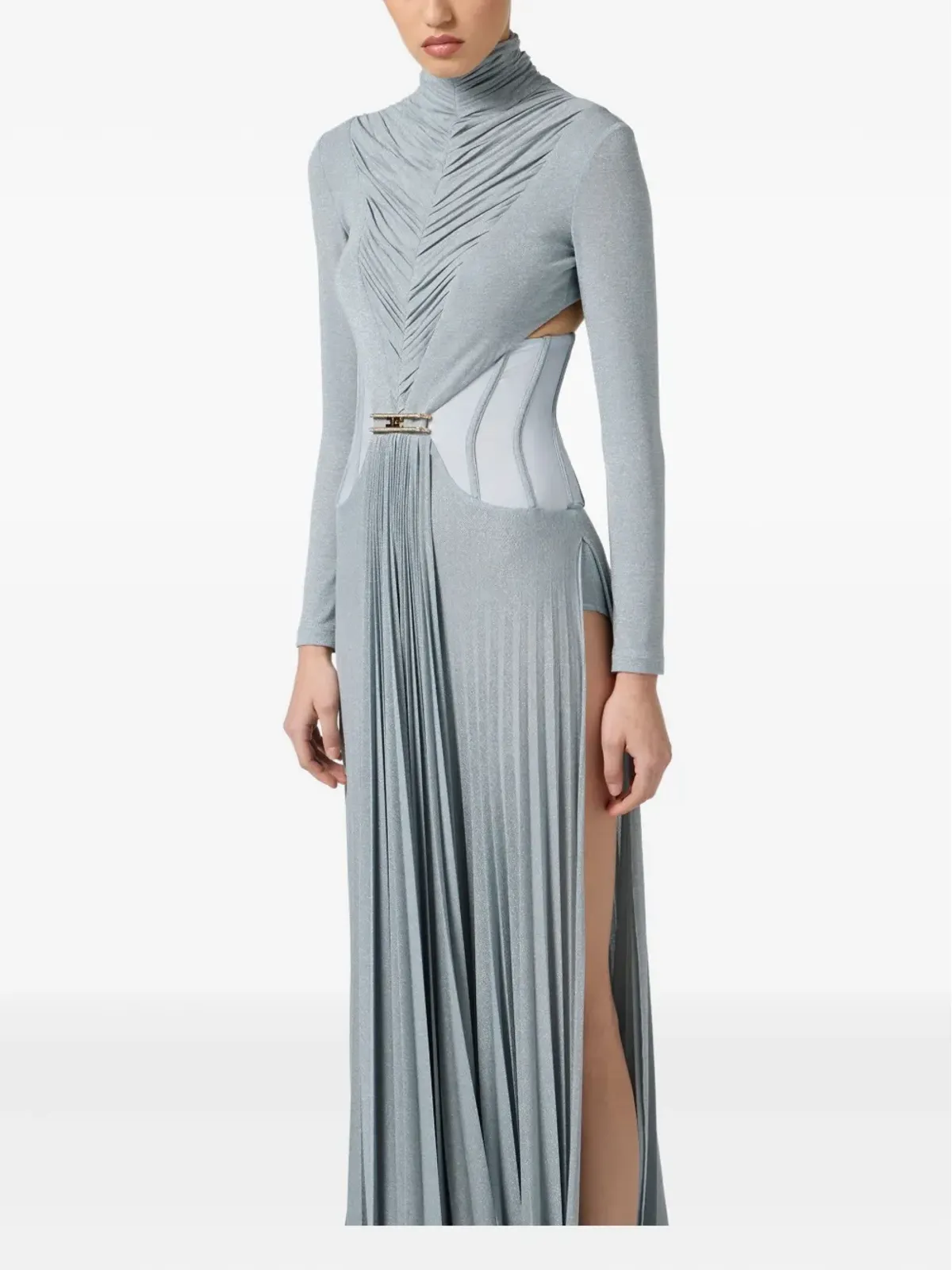 Elisabetta Franchi プリーツ入りハイネックドレス - 画像3