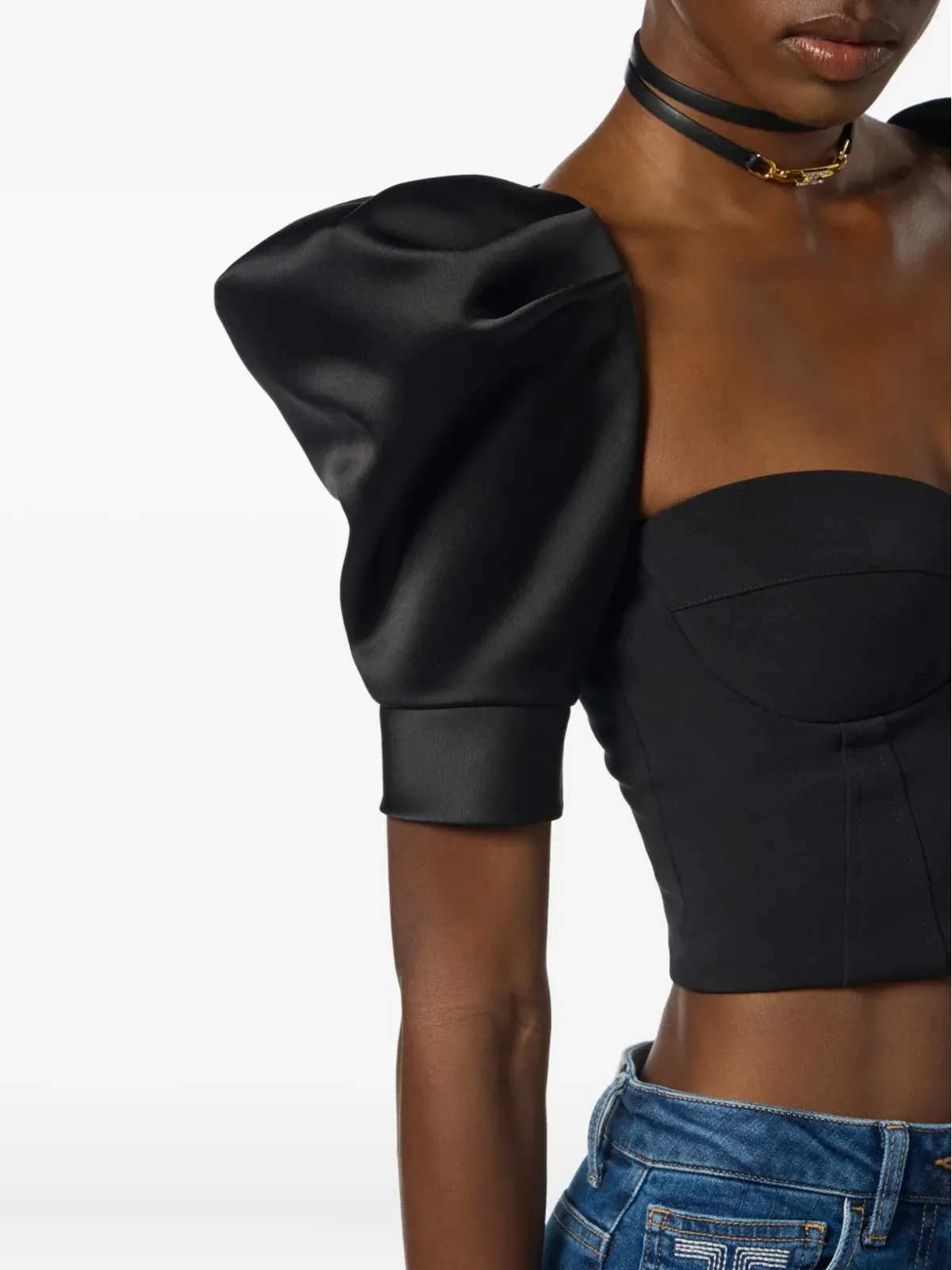 Elisabetta Franchi パフスリーブコルセットトップ - 画像5