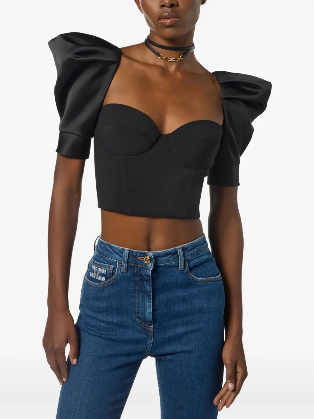 Elisabetta Franchi パフスリーブコルセットトップ - 画像4