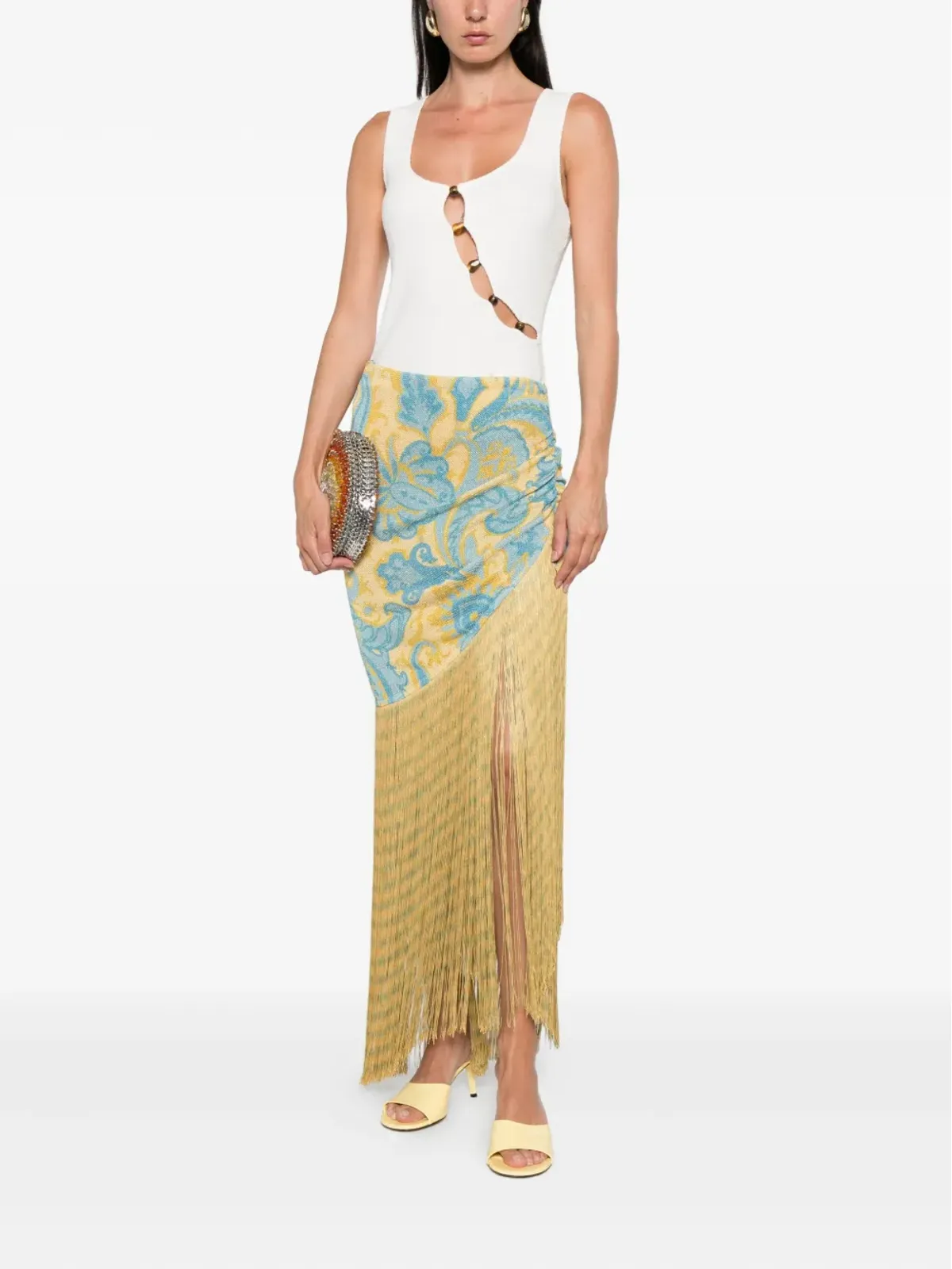ETRO ペイズリープリント フリンジスカート - 画像2