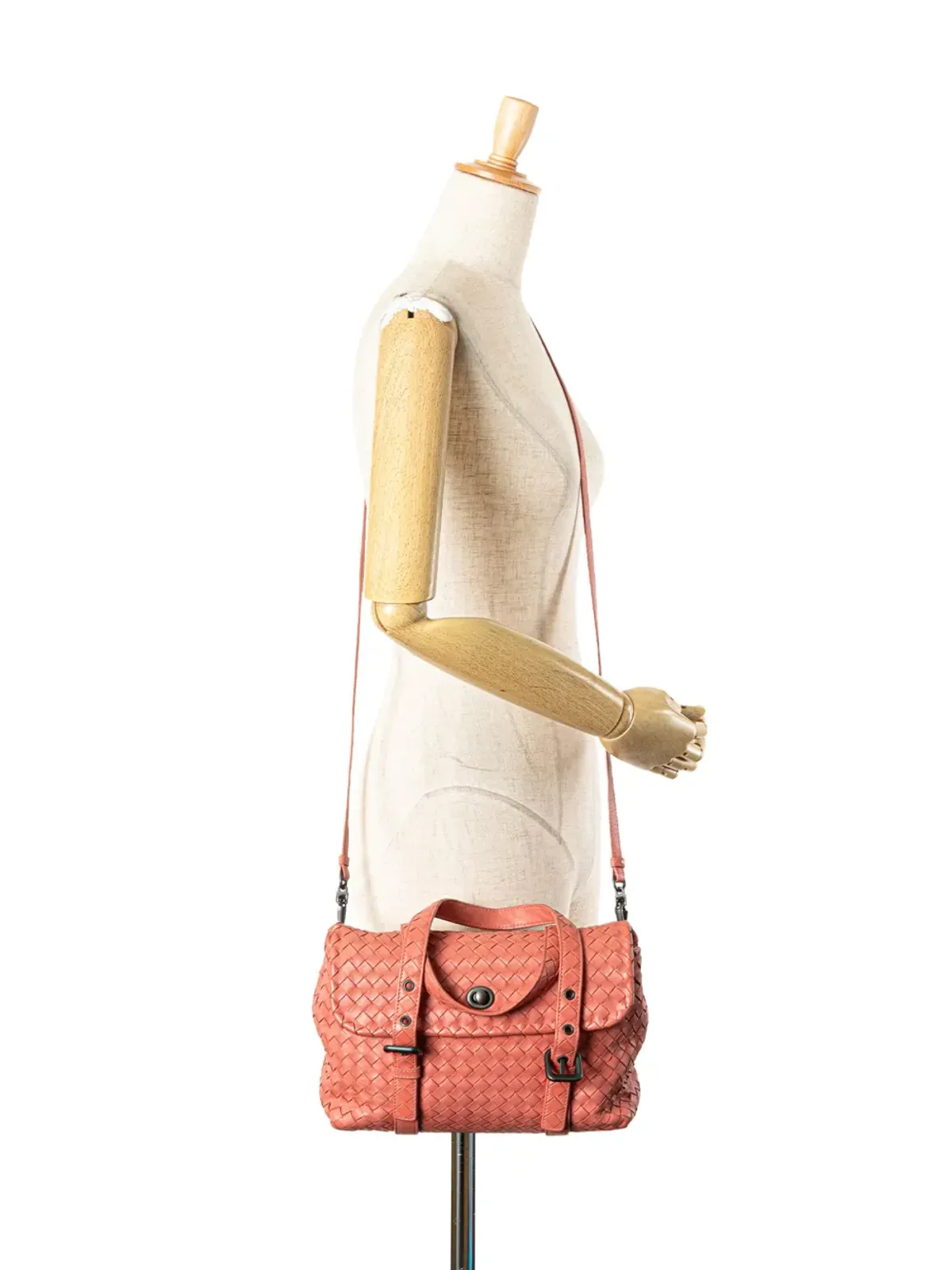 Bottega Veneta Vintage Leather Intrecciato Flap Satchel - オレンジ - 画像2
