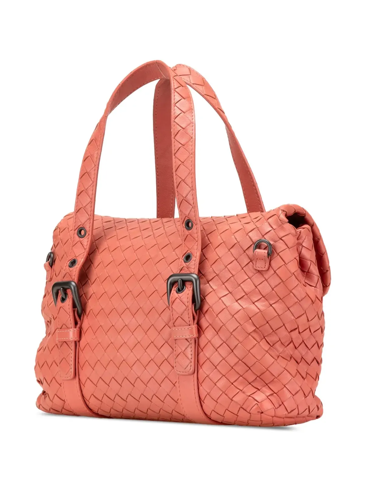 Bottega Veneta Vintage Leather Intrecciato Flap Satchel - オレンジ - 画像3
